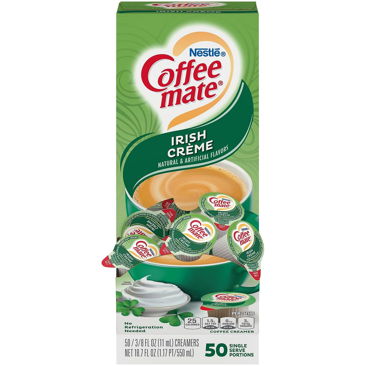 Nestle Coffee mate Coffee Creamer, Irish Creme, Liquid Creamer Singles, Non Dairy, No Refrigeration, 0.375 fl oz Tubs (Pack of 200)