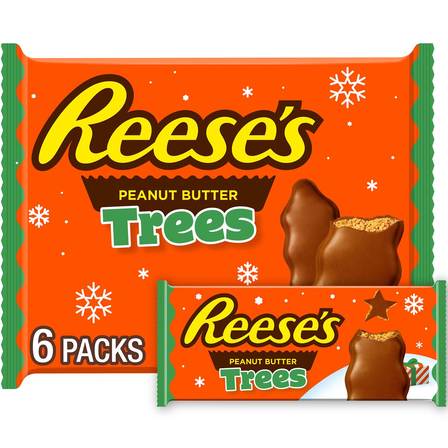 REESE'S Milk Chocolate Peanut Butter Trees, Christmas Stocking Stuffer Candy Packs, 1.2 oz (6 Count)