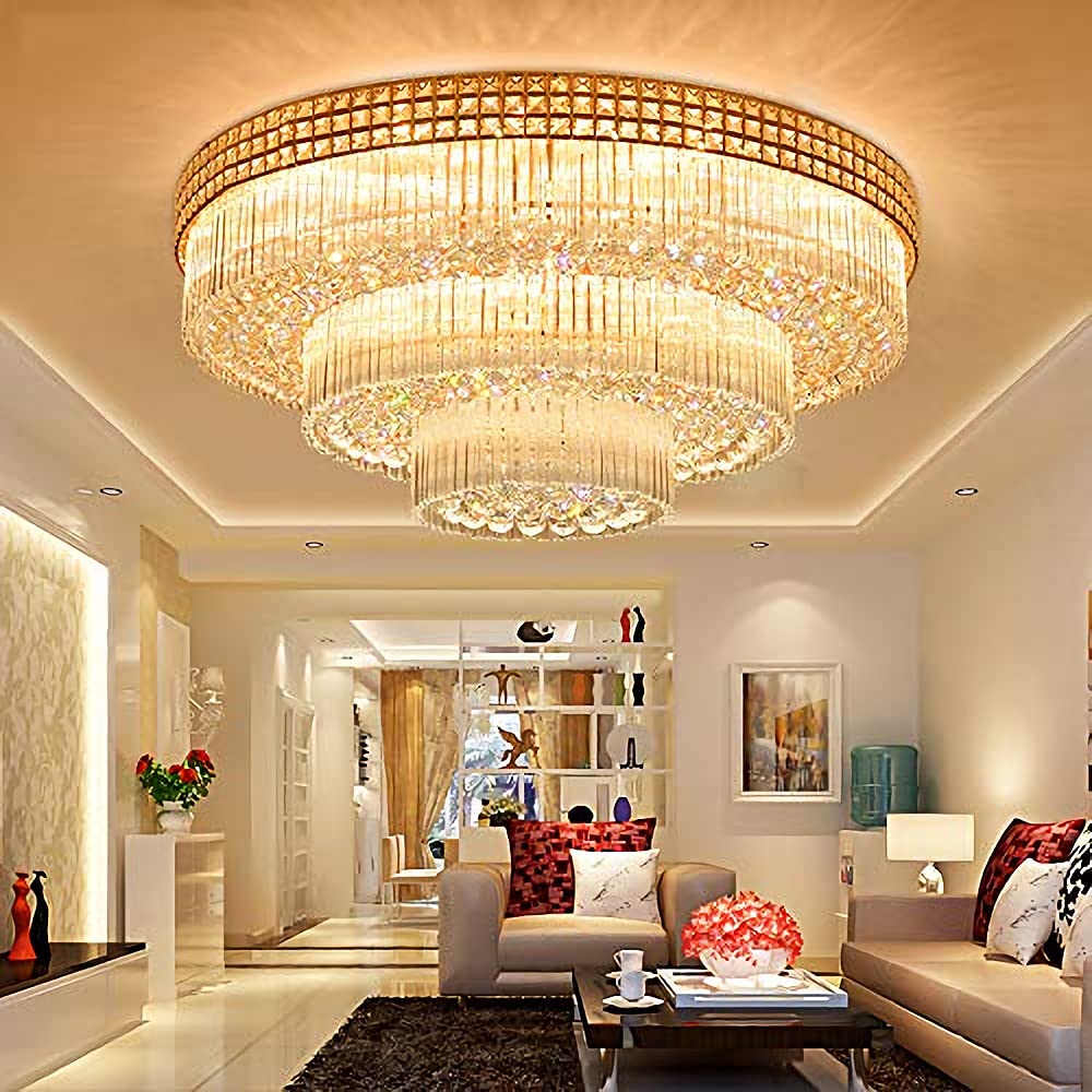 KALRI Modern K9 Crystal Chandelier Flush Mount LED Ceiling Light Fixture Pendant Lamp for Living Room Bar Shop (Dia 31.5'')