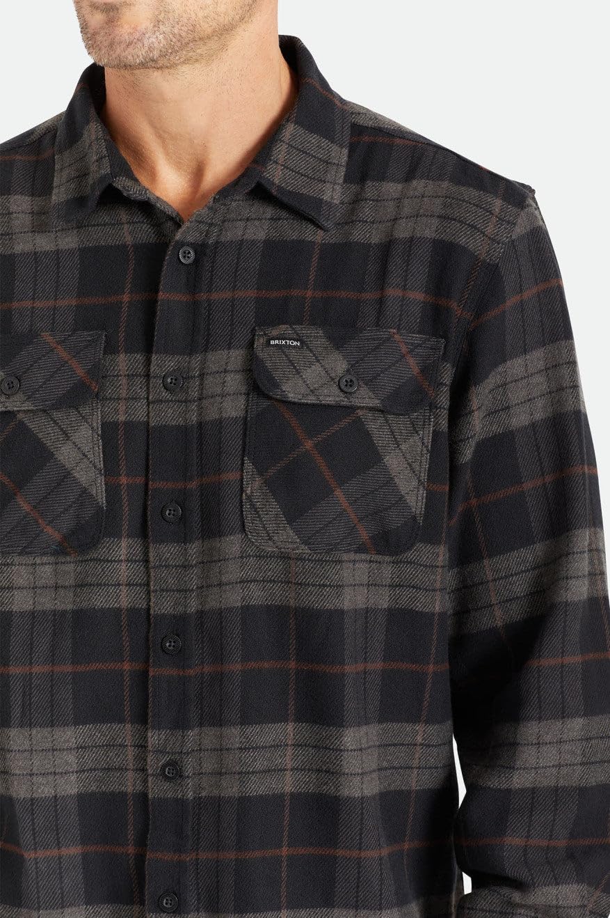 Brixton mens Bowery L/S Flannel Button Down Shirt, Black/Charcoal, XX-Large US