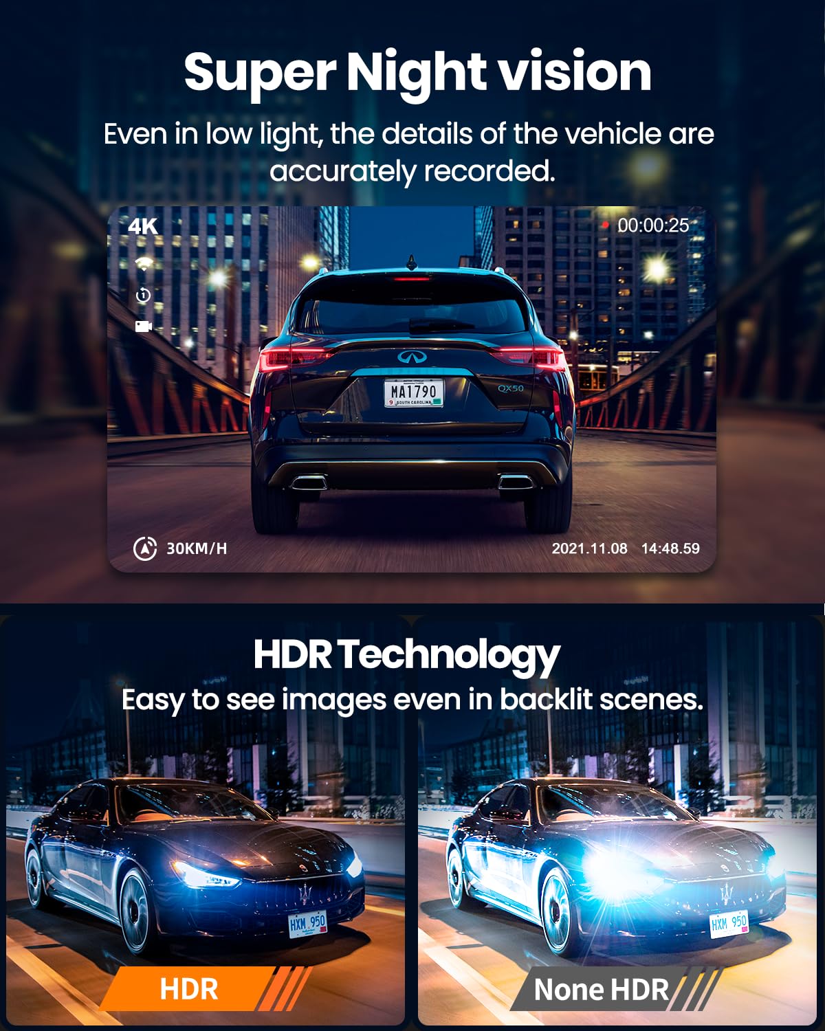 YEECORE Dash Cam Front and Rear, Real 4K+1080P Dual Dash Cam, Built-in WiFi GPS, 3.3 Inch Eye-Care Screen, HDR Night Vision, 24H Parking Mode, 157°Wide Angle Dash Camera for Cars, Loop Recording