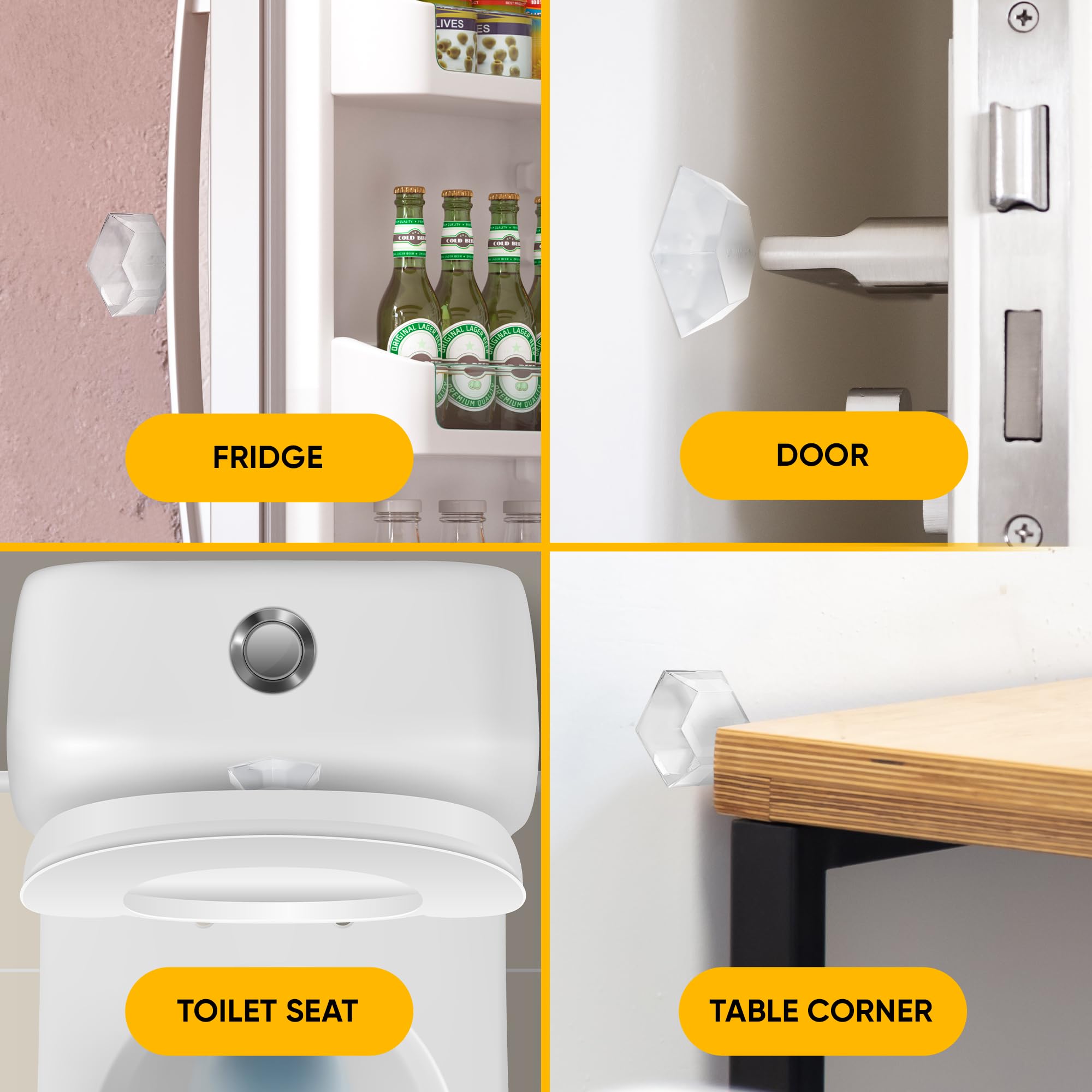 Large 2" Door Knob Wall Protectors – 4 Clear Self-Adhesive Silicone Bumper Pads in Modern Hex Shape – Noise Dampening Wall & Furniture Guards by VELLAX