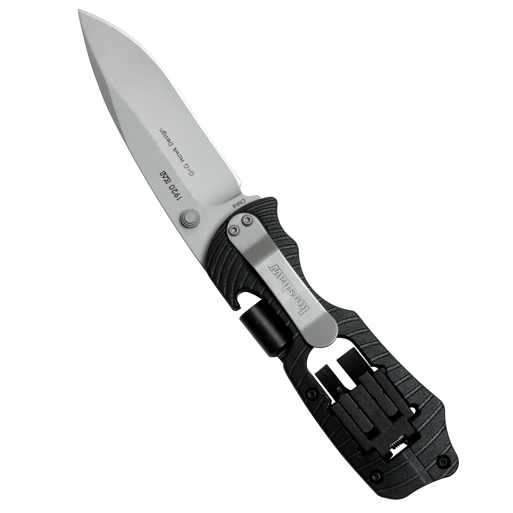 Kershaw Select Fire (1920); Multifunction Pocketknife with 3.4-Inch 8Cr13MoV Stainless Steel Blade, Black Glass-Filled Nylon Handle, 1/4-Inch Hex Drive, 2 Flathead Bits and 2 Crosshead Bits; 5 oz.