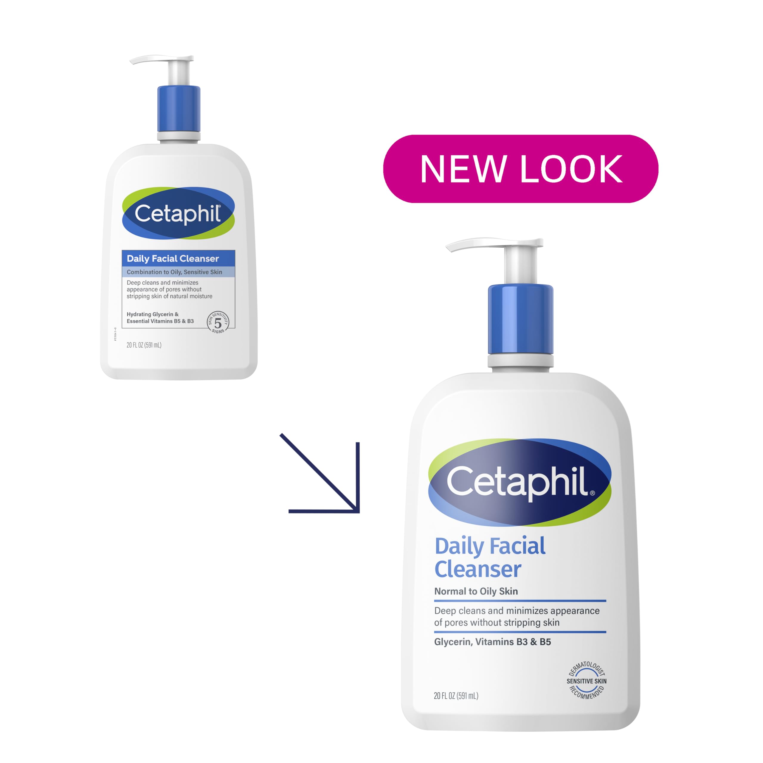 Cetaphil Face Wash, Daily Facial Cleanser for Sensitive, Combination to Oily Skin, NEW 20 oz, Gentle Foaming, Soap Free, Hypoallergenic