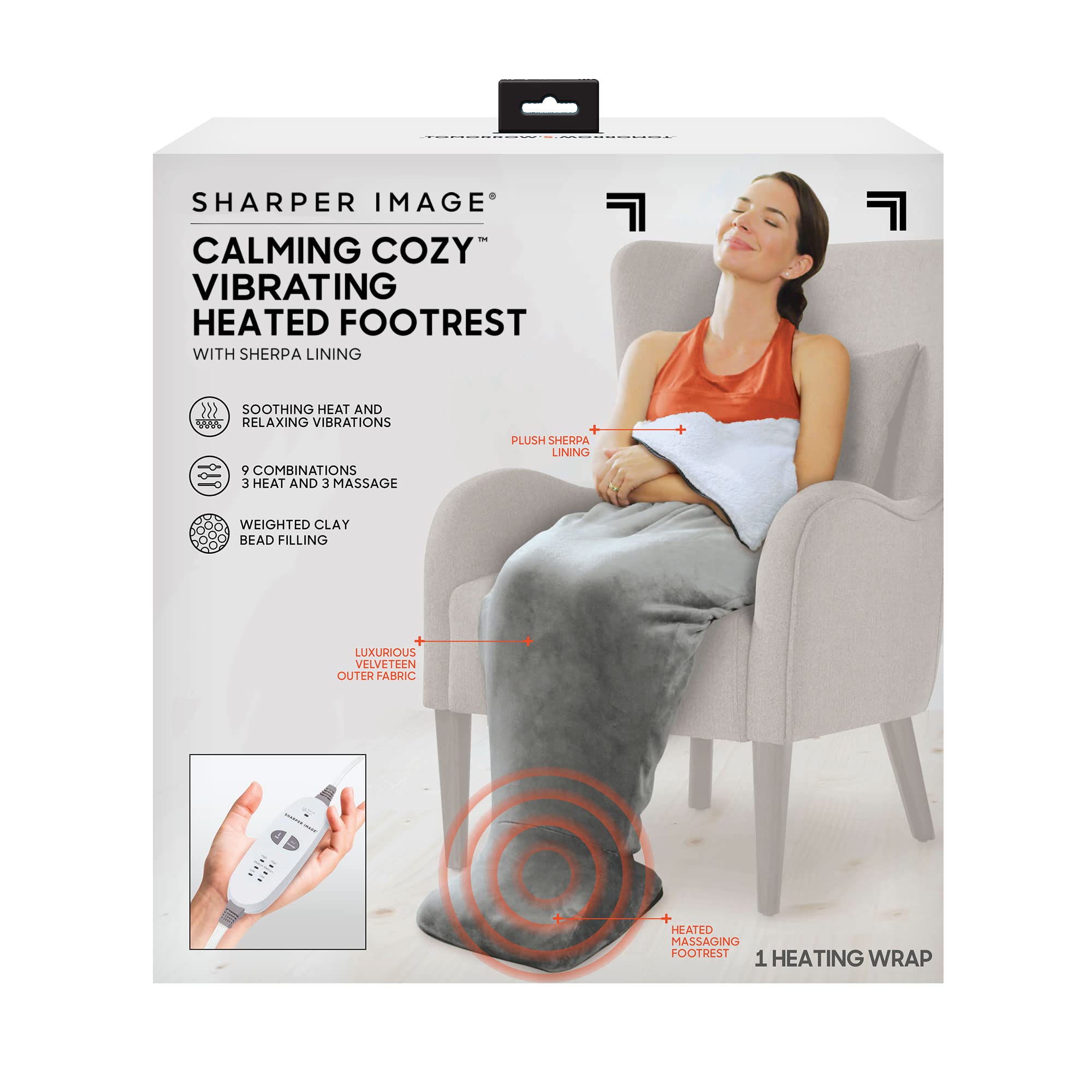 Calming Cozy by Sharper Image Personal Sherpa Wrap with Electric Heating Massaging Vibrating Foot Bed, 3 Heat & 3 Massage Settings for 9 Relaxing Combinations