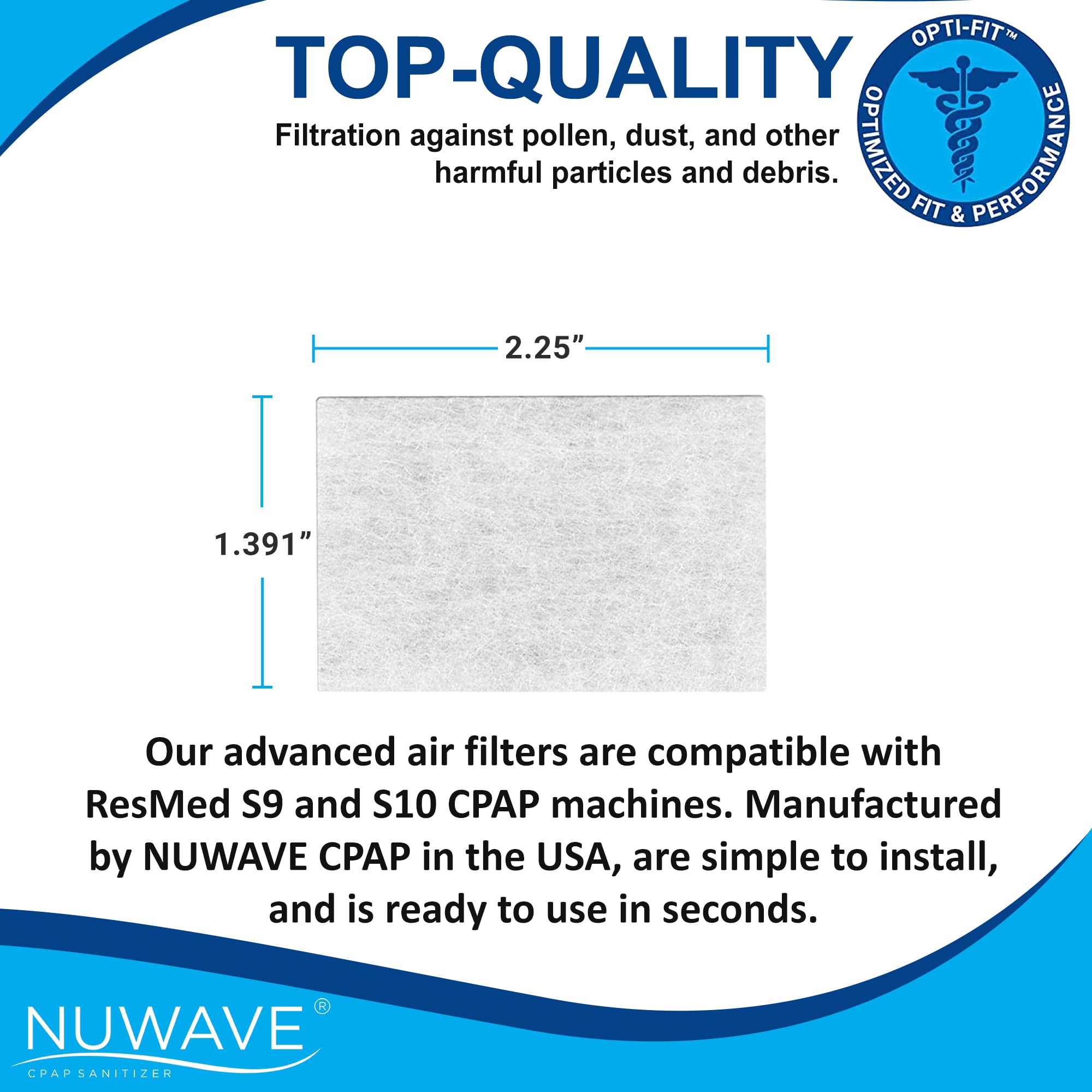 NUWAVE Replacement Filter for ResMed AirSense 11, CPAP Filter Replacement, CPAP Supplies, ResMed Filters, Works with ResMed AirSense 11, Part Number AIR 11 Pollen Filter 39300-60 Per Pack