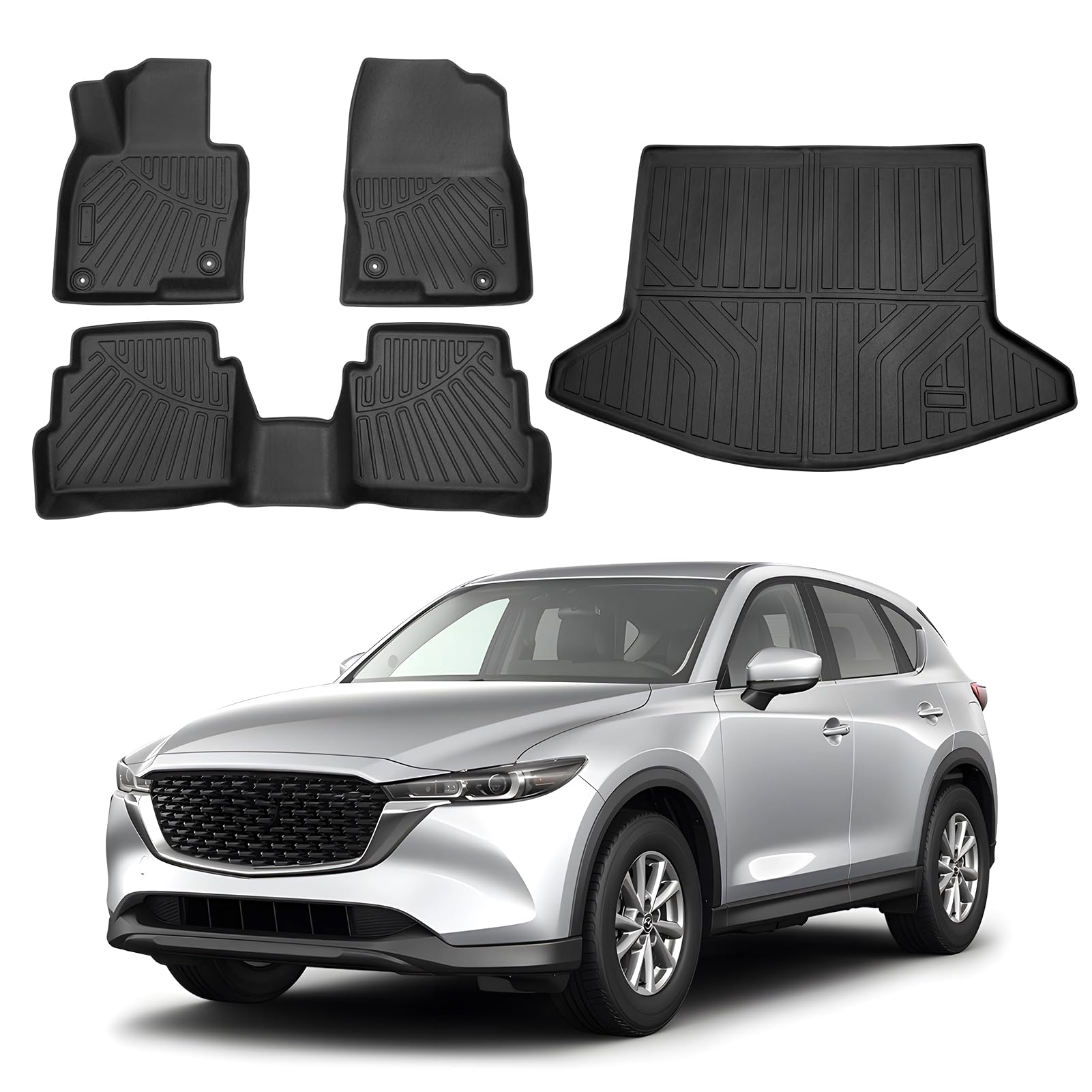 Powerty Floor Mats & Cargo Liner for 2017-2022 2023 2024 Mazda CX-5 CX5 Accessories Car Mats, Includes 2 Row and Cargo Liner Set, All Weather TPE 3D Floor Liners Rear Cargo Mat