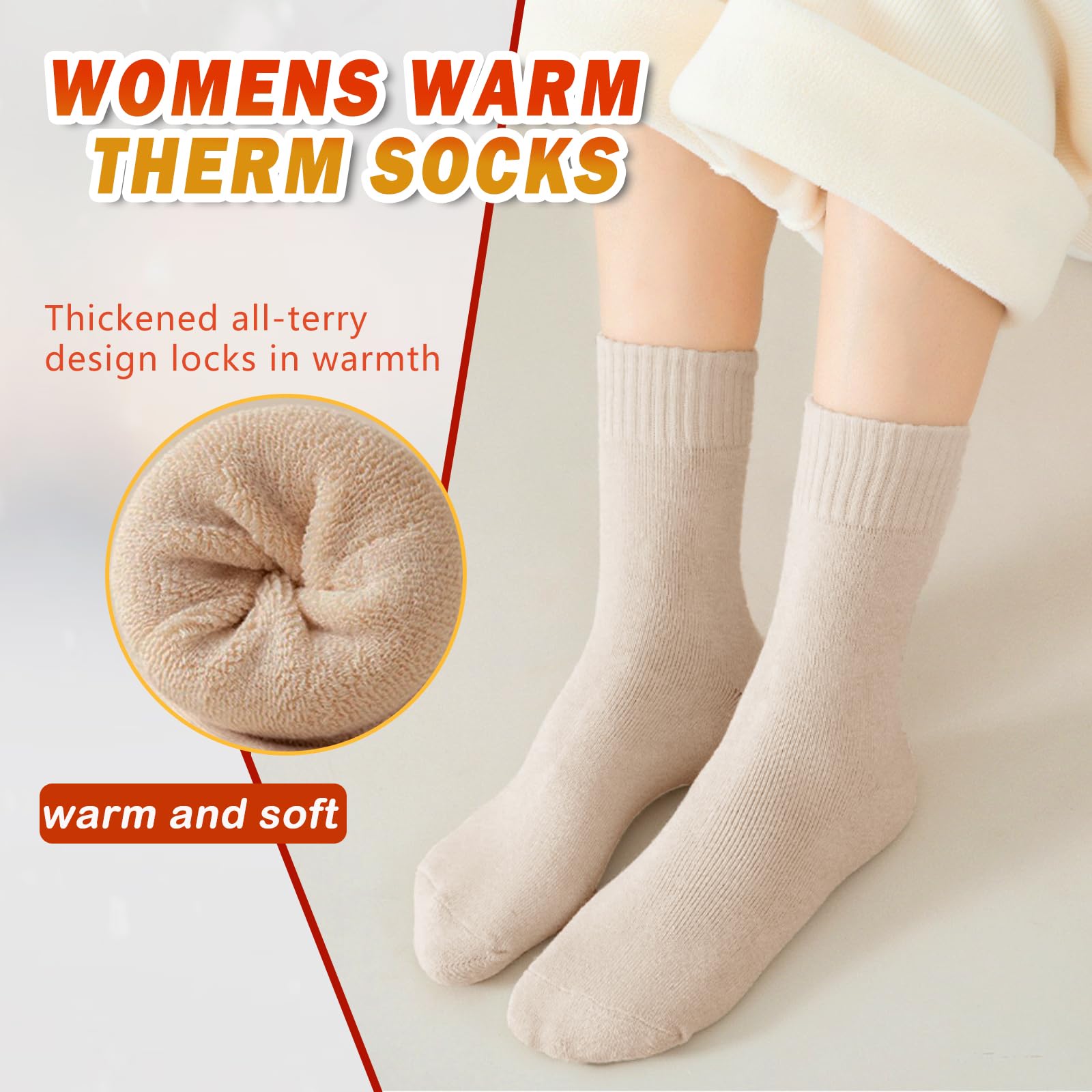 Josnown Wool Socks for Women, 5 Pairs Warm Winter Thermal Thick Socks Cozy Hiking Boot Socks