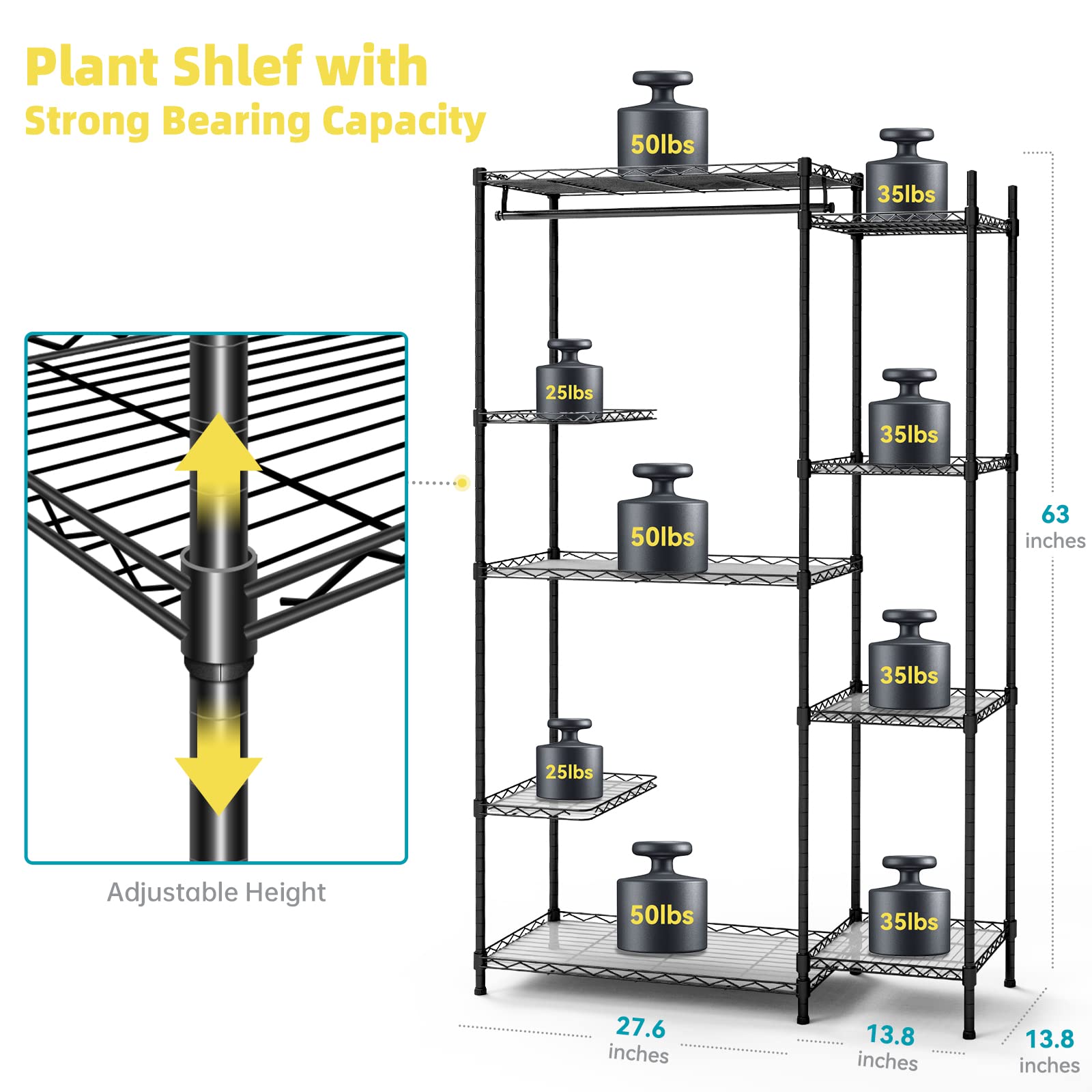 Bstrip Plant Shelf with Grow Lights, Grow Light Shelf with 78W T5 Full Spectrum Grow Light , Plant Stand with Grow Light , Color Change Plant Light with Timer (41.4" L x 13.8" W x 63" H)