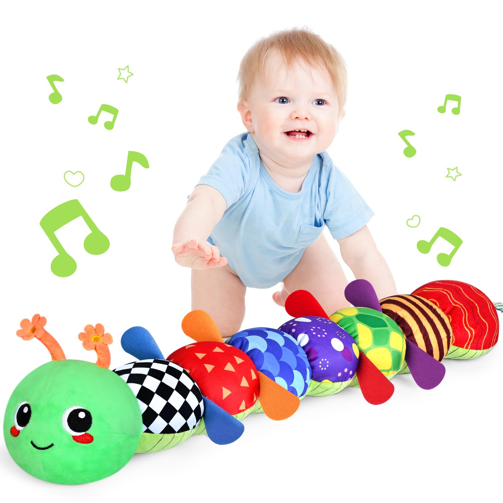 KMUYSL Baby Toys 0-6 6-12 Months, Sensory Music Animal Stuffed Toy for 0 1 2 3 4 5 6+ Months, Plush Toy with Crinkle and Rattles for Infant Newborn, Tummy Time Toys Gifts for 0-3-6-12 Month