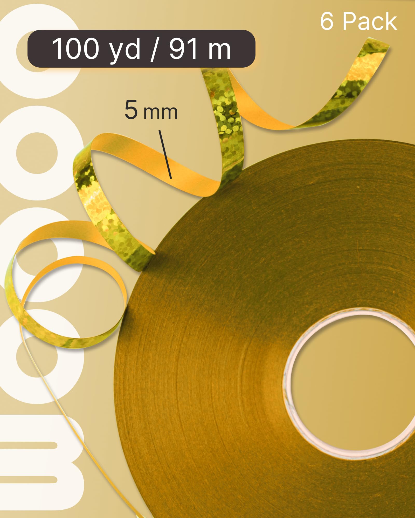 PartyWoo Gold Iridescent Crimped Ribbon - 600 Yards (6 Rolls, 100 Yards/Roll) for Balloons, Craft, Gift Wrapping, Wedding, Florist Flowers