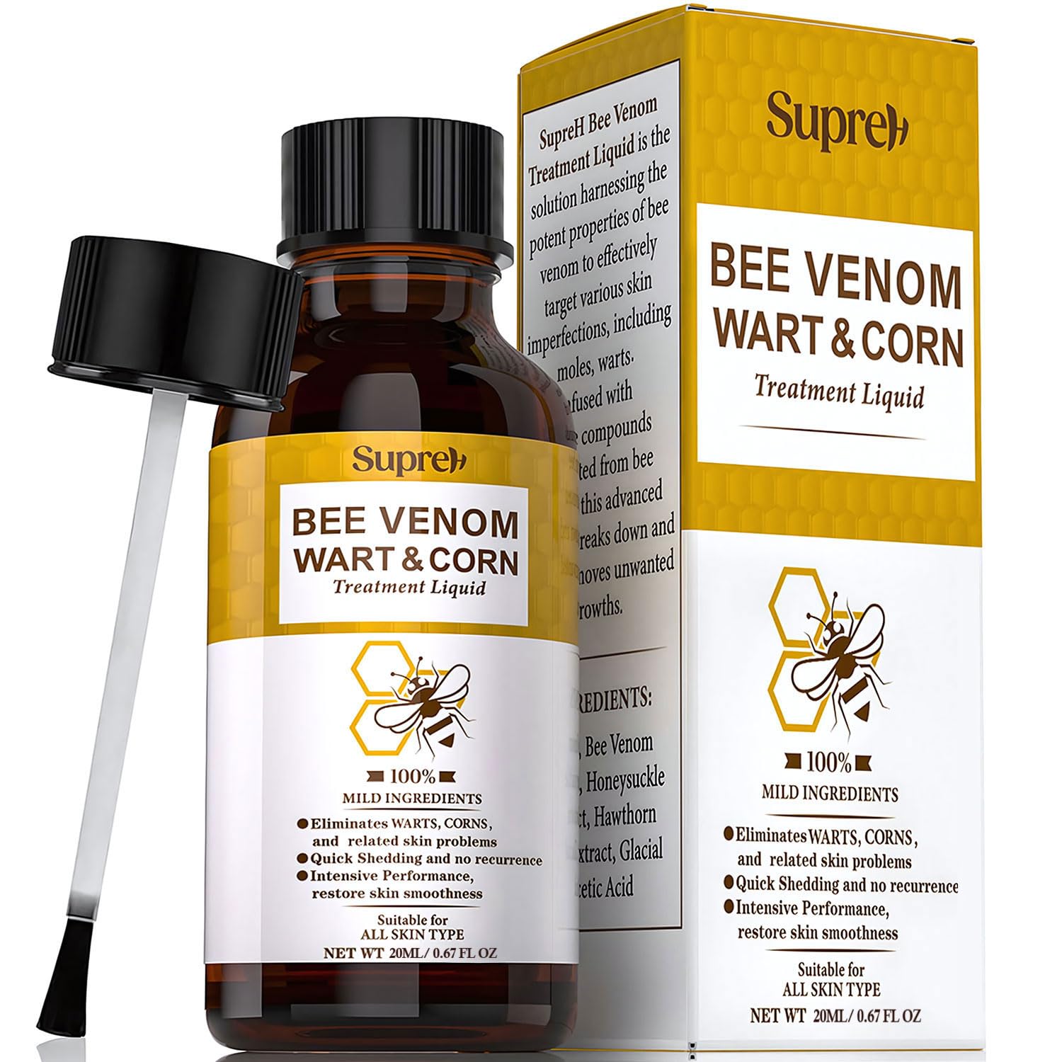 SupreH Fast-Acting bee Venom wart Remover: wart Freeze Off with salicylic Acid & bee Venom Cream - Wart Removal for Plantar Wart Genital Wart Common Wart on face Hand Finger 20 ML