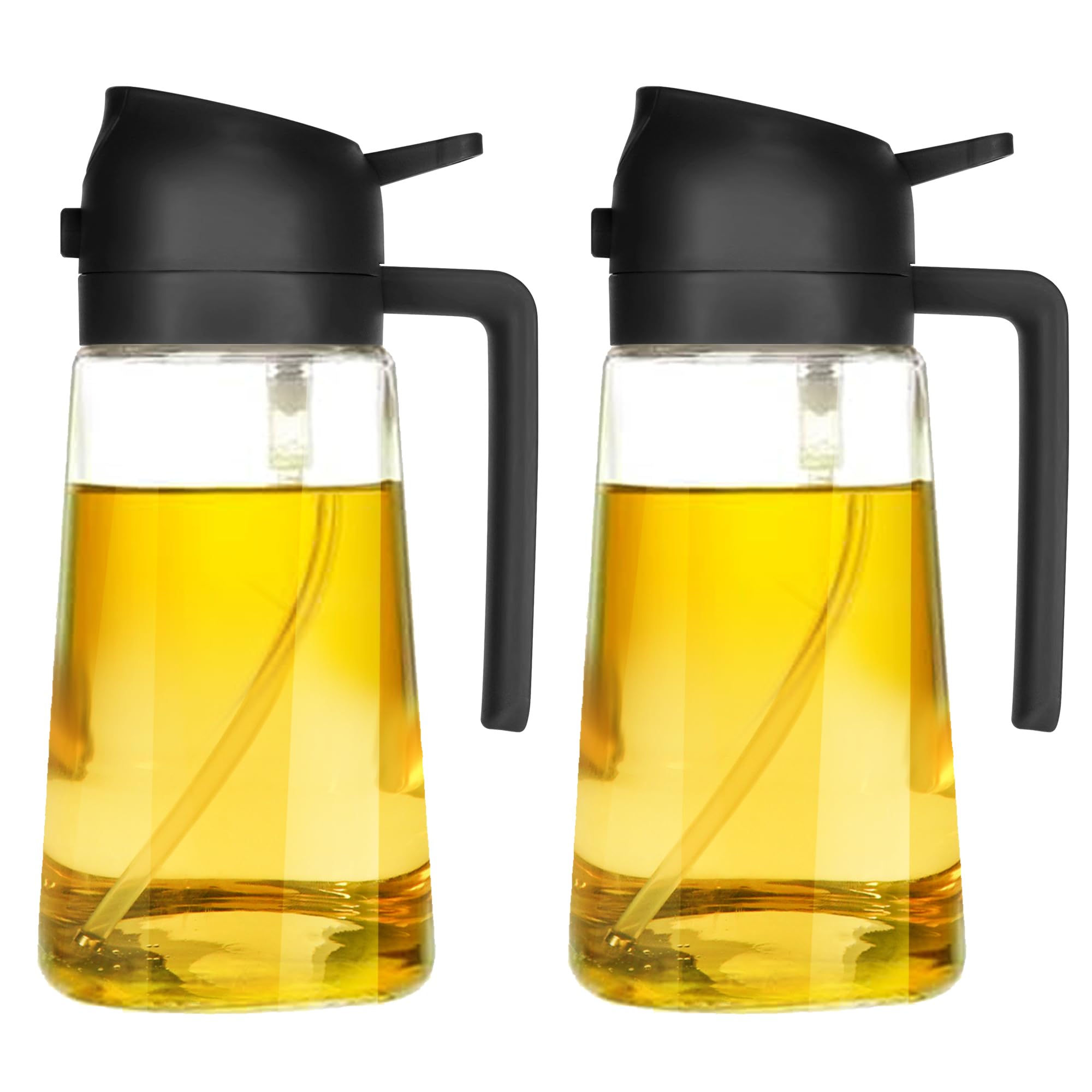 TrendPlain 16oz Olive Oil Dispenser Bottle for Kitchen - 2 in 1 Oil Dispenser and Oil Sprayer for Cooking, Air Fryer, Salad, BPA-Free 470ml Olive Oil Sprayer 2 Black