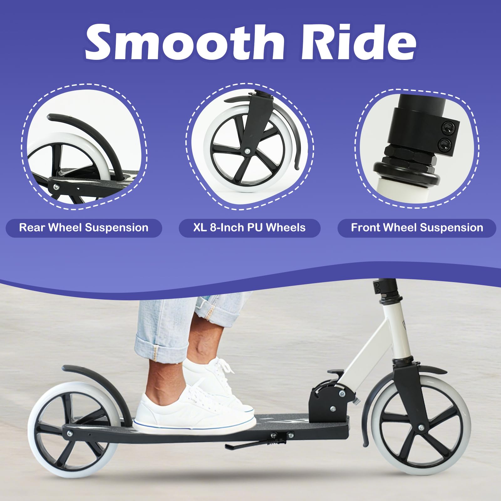 Rahmory Kick Scooter for Ages 6+,Kid, Teens & Adults. Foldable Kick Scooter for Boys with 4 Adjustable Heights, ABEC9 Bearings, Supports Up to 220 lbs