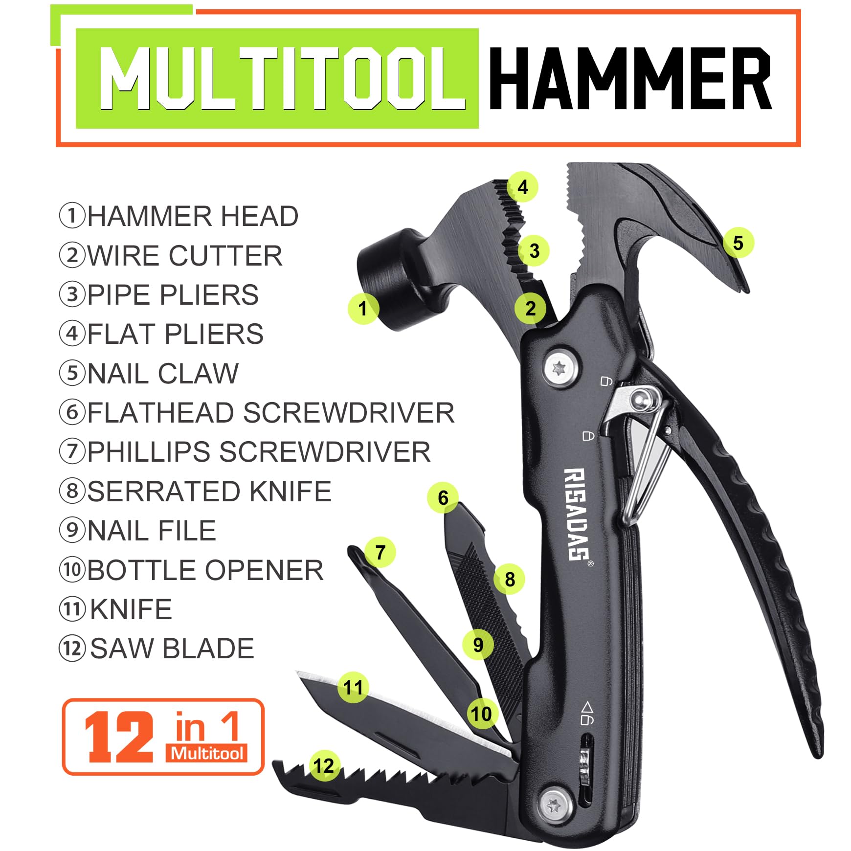 Stocking Stuffers for Men on Christmas - Gifts for Men, Mens Stocking Stuffers 2024 - Christmas Fathers Day Birthday Gifts for Men, Dad, Husband - Multitool Hammer for Camping, Hiking, Survival