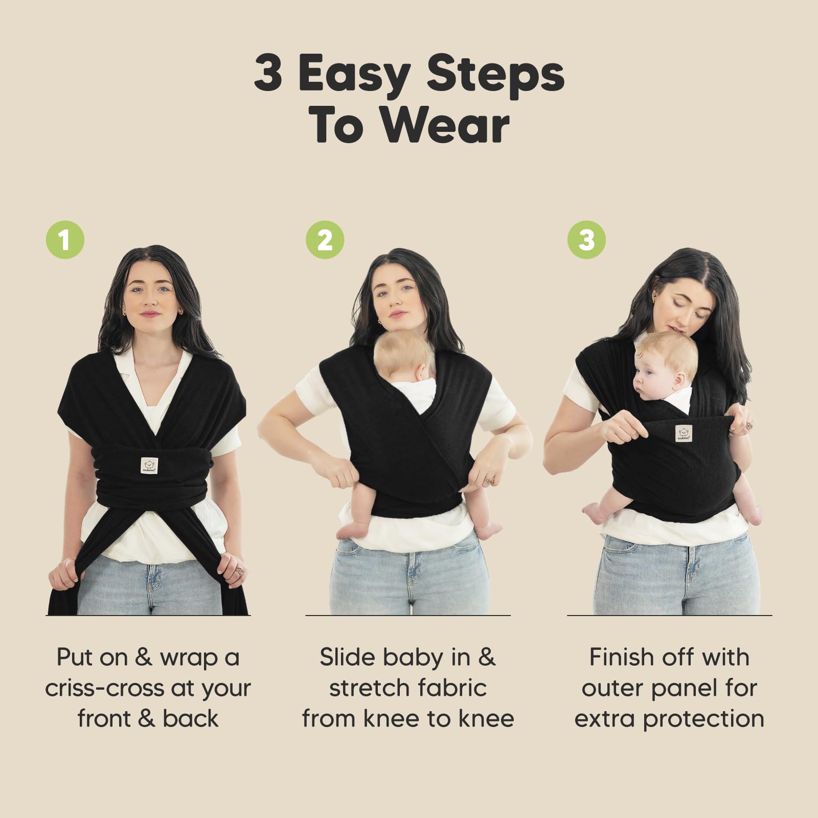 KeaBabies Baby Wrap Carrier - All in 1 Original Breathable Baby Sling, Lightweight,Hands Free Baby Carrier Sling, Baby Carrier Wrap, Baby Carriers for Newborn, Infant,Baby Wraps Carrier (Trendy Black)