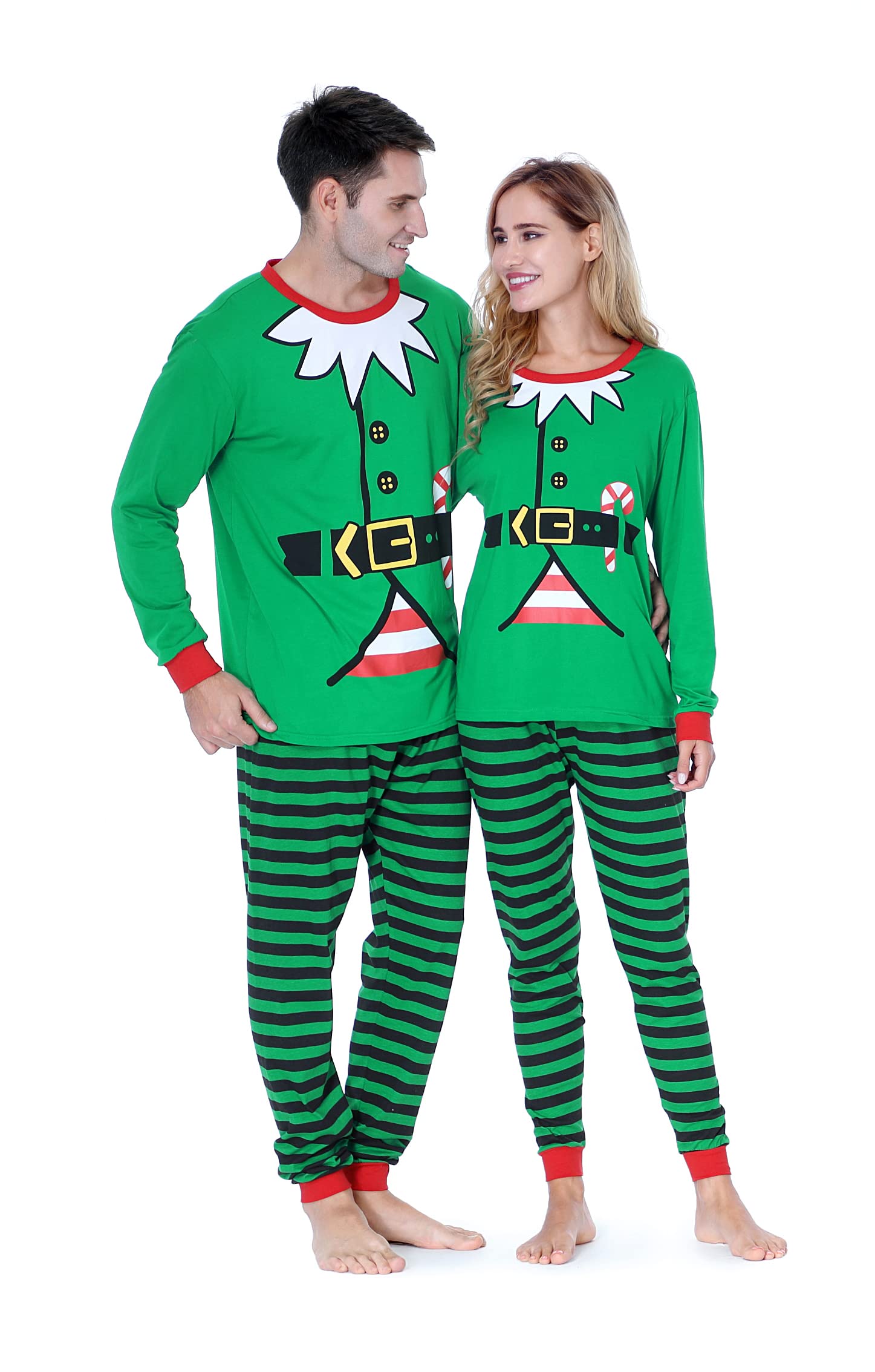 Benaive Matching Family Christmas Pajamas Set Holiday Pjs for Women Men Sleepwear (Green, Elf, 8)