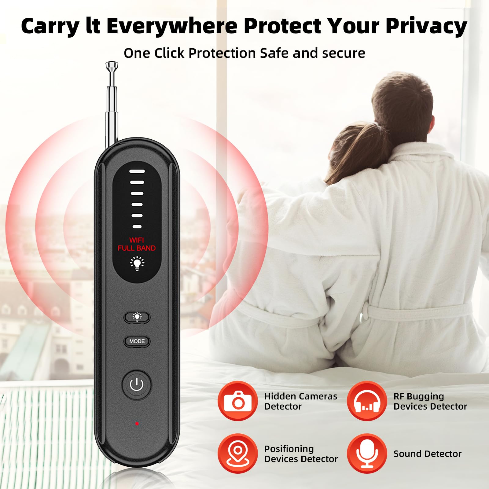 GARMEE Hidden Camera Detectors, Portable Hidden Bug and Camera Detector, Anti-Spy Camera Detector, Secret Camera Detector for Travel Hotel Car Indoor Home Office, 6 Levels Sensitivity