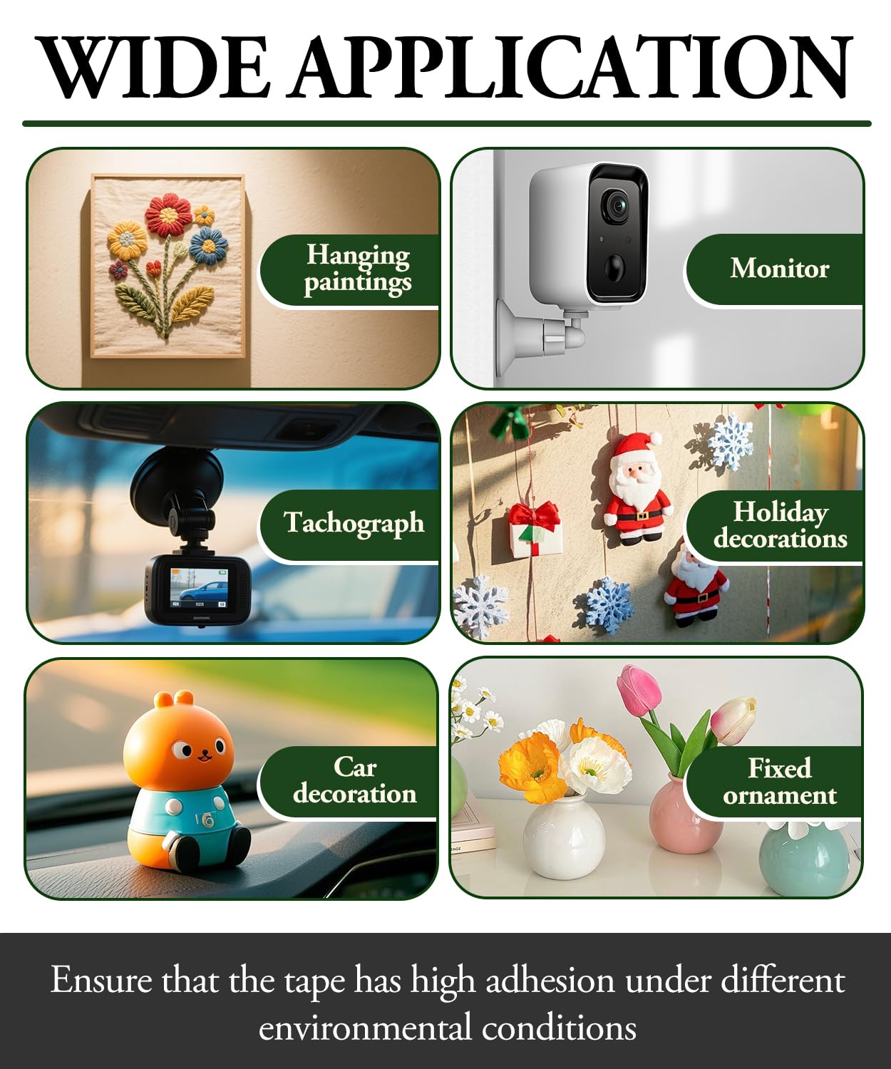 PHIXBEAR 60 Pcs Double Sided Tape Heavy Duty, Made of 3M, High-Adhesive Pads - White 1.57"x1.97" Automotive Adhesive Pads, Heat-Resistant, Waterproof, Outdoor & Indoor Decoration