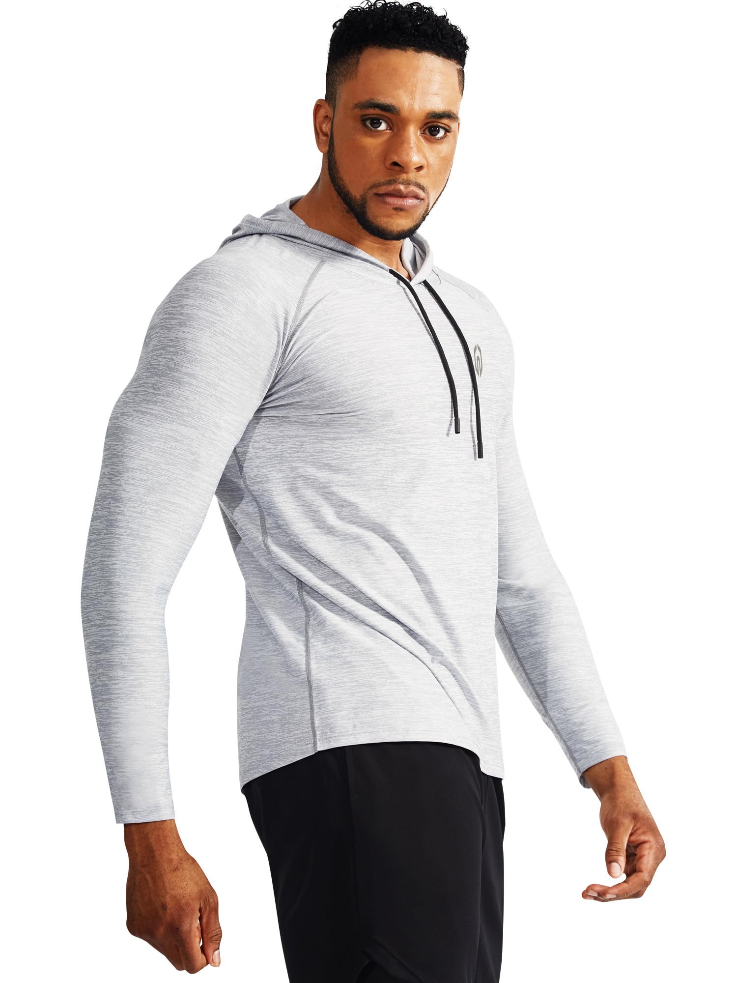 NELEUS Men's 2 Pack Dry Fit Running Shirt Long Sleeve Workout Athletic Shirts with Hoods,5071 Dark Grey,Light Grey,US L,EU XL