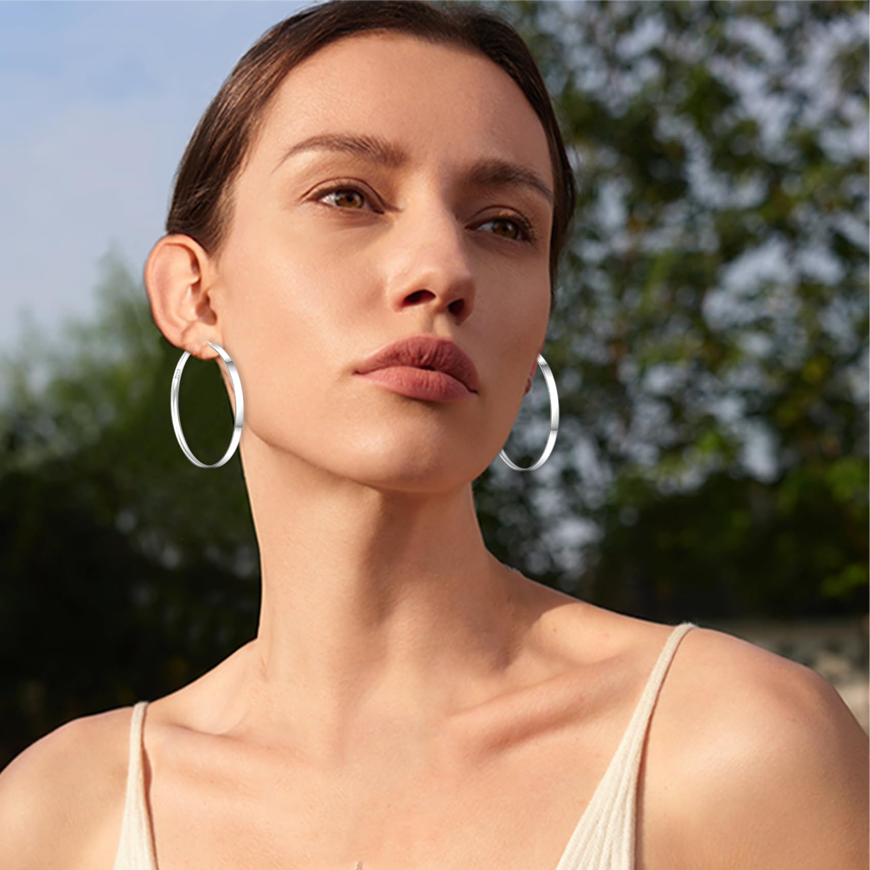 PABBEU Silver Hoop Earrings for Women Lightweight Large S925 Sterling Silver Hoop Earrings Hypoallergenic Big Silver Hoops Earrrings for Girls 60mm