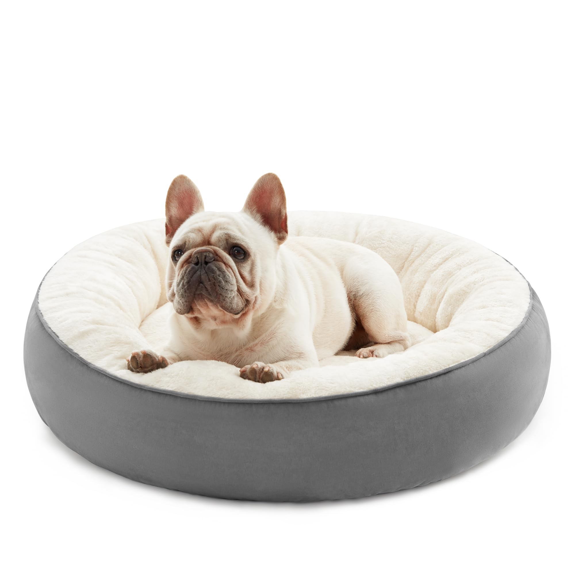 Love's cabin Round Donut Cat and Dog Cushion Bed, 25in Pet Bed for Small or Medium Dogs, Anti-Slip & Water-Resistant Bottom, Soft Durable Fabric Pet Beds, Washable Calming Cat & Dog Bed Dark Grey