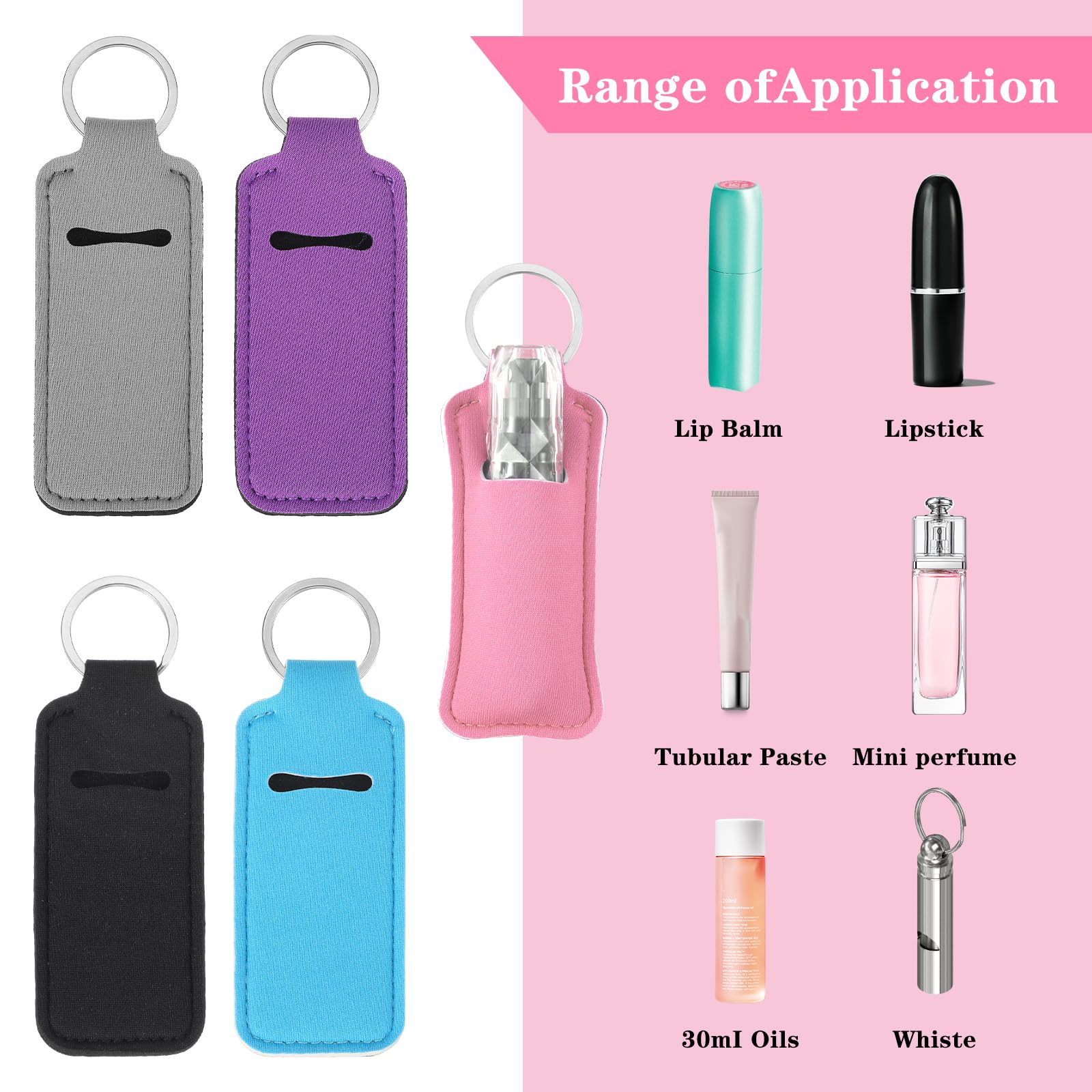 Teaaha 5PCS Chapstick Holder Key Chain Cute Lip Balm Holder Keychain Clip on Chapstick Lipstick and Lip Gloss Keychain Sleeve Holder, Stocking Stuffers for Women(Daisy Pink/Blue/Purple/Grey/Black)