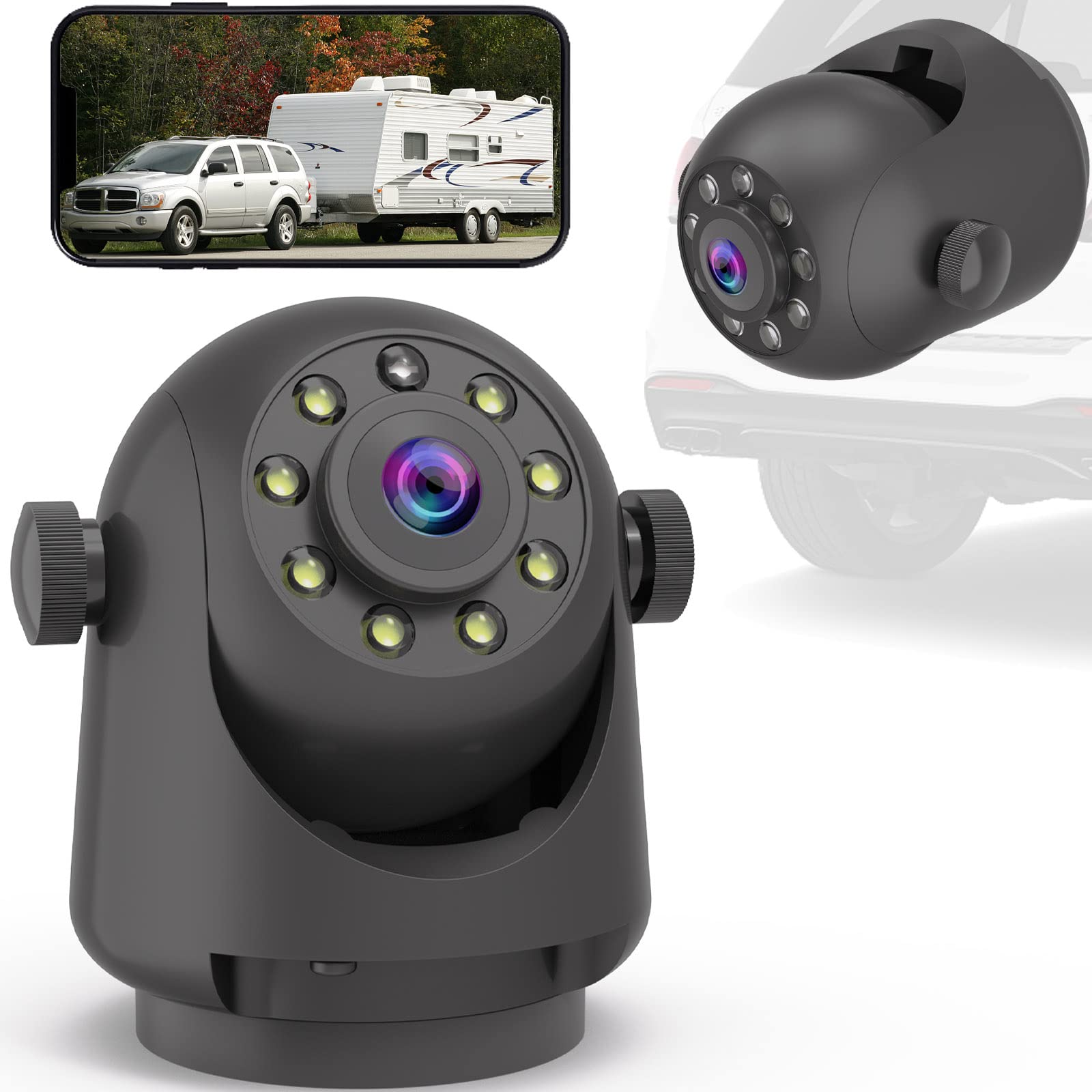 YEOIZO WiFi Magnetic Hitch Wireless Backup Camera, Back Up Front/Rear View Reverse Camera Night Vision Rechargeable Battery, Easy for Hitching Horse Gooseneck Boat Travel Trailer RV for iPhone Android