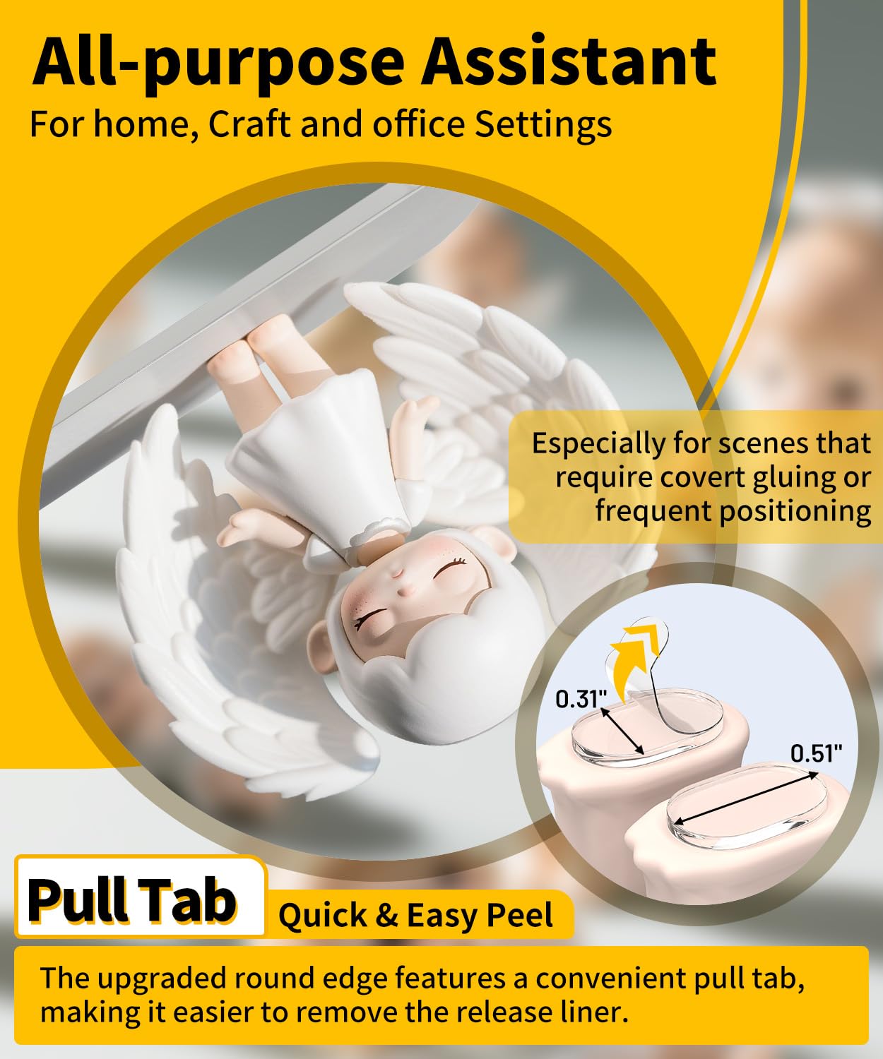 PHIXBEAR Upgraded Removable Mounting Putty with Pull Tab, Double Sided Adhesive Dots, No Trace Tape Sticky Tack Dots for Picture Crafts, 320 Pcs 0.31" x 0.51"