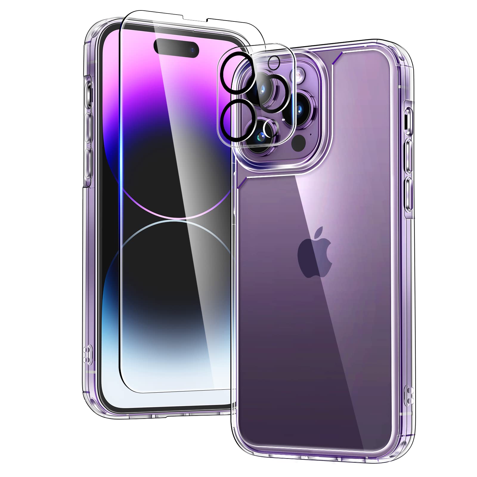 TAURI 5 in 1 for iPhone 14 Pro Max Case Clear, [Not Yellowing] with 2X Screen Protectors + 2X Camera Lens Protectors, [Military Grade Drop Protection] Shockproof Case for iPhone 14 Pro Max 6.7 Inch