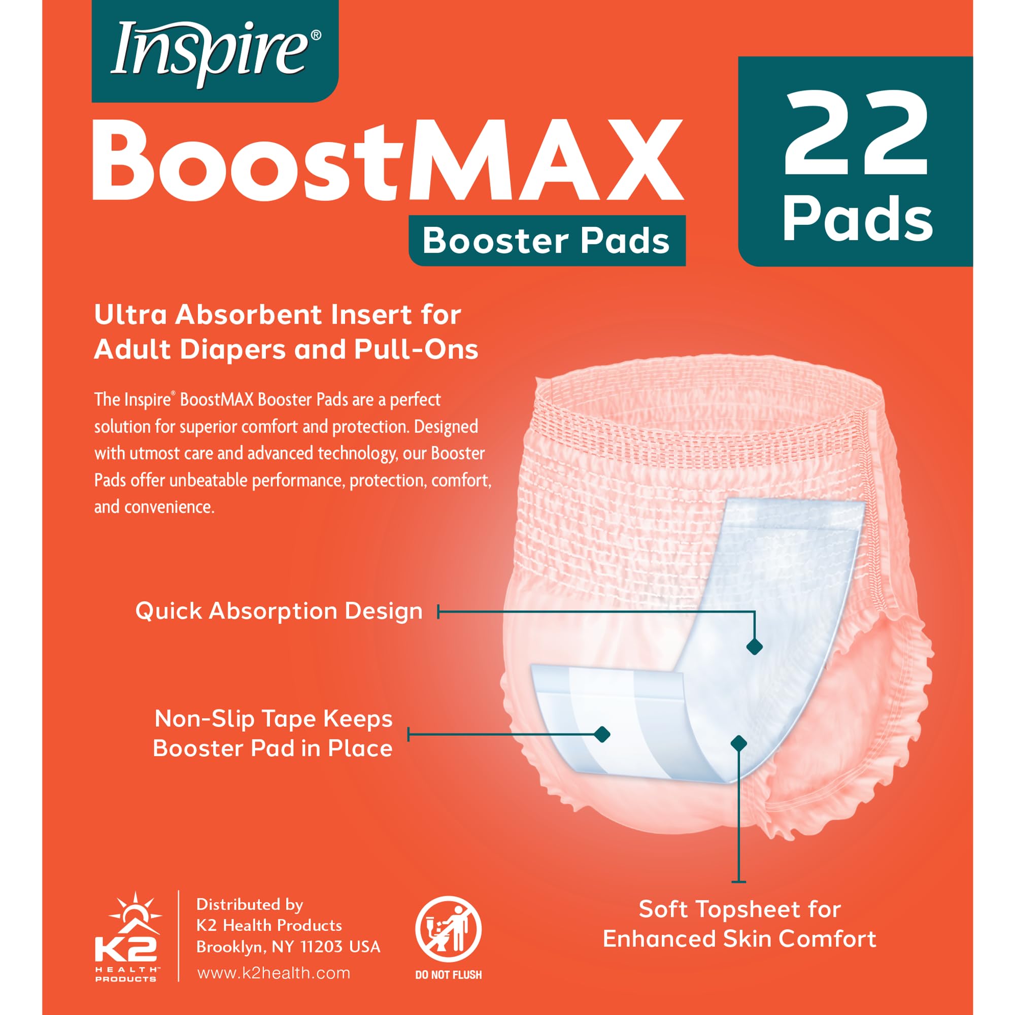 Inspire Incontinence Booster Pads Super Absorbent Absorbs Over 5 Cups! | Incontinence Pad Insert Liner Women and Men | Diaper Pads Inserts for Adult Diapers Overnight