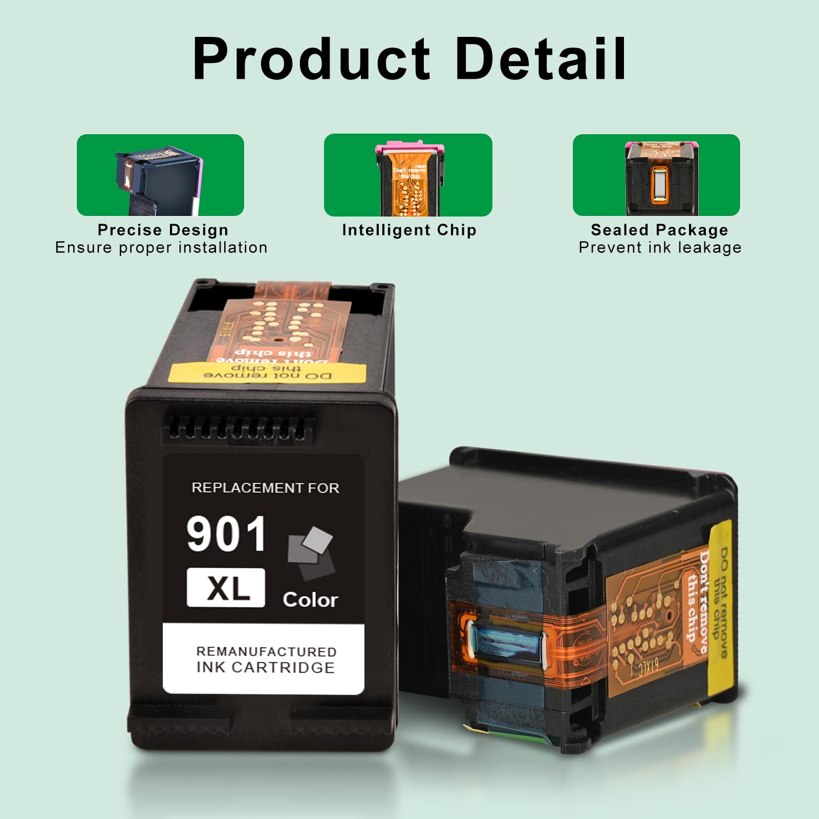 SAILNER 901XL Black Ink Cartridges(2-Pack) Remanufactured Ink for HP 901 901XL Ink Cartridges Work for HP Officejet 4500 J4524 J4540 J4550 J4580 J4624 J4680 Printer Ink 901 XL (High-Yield Black)