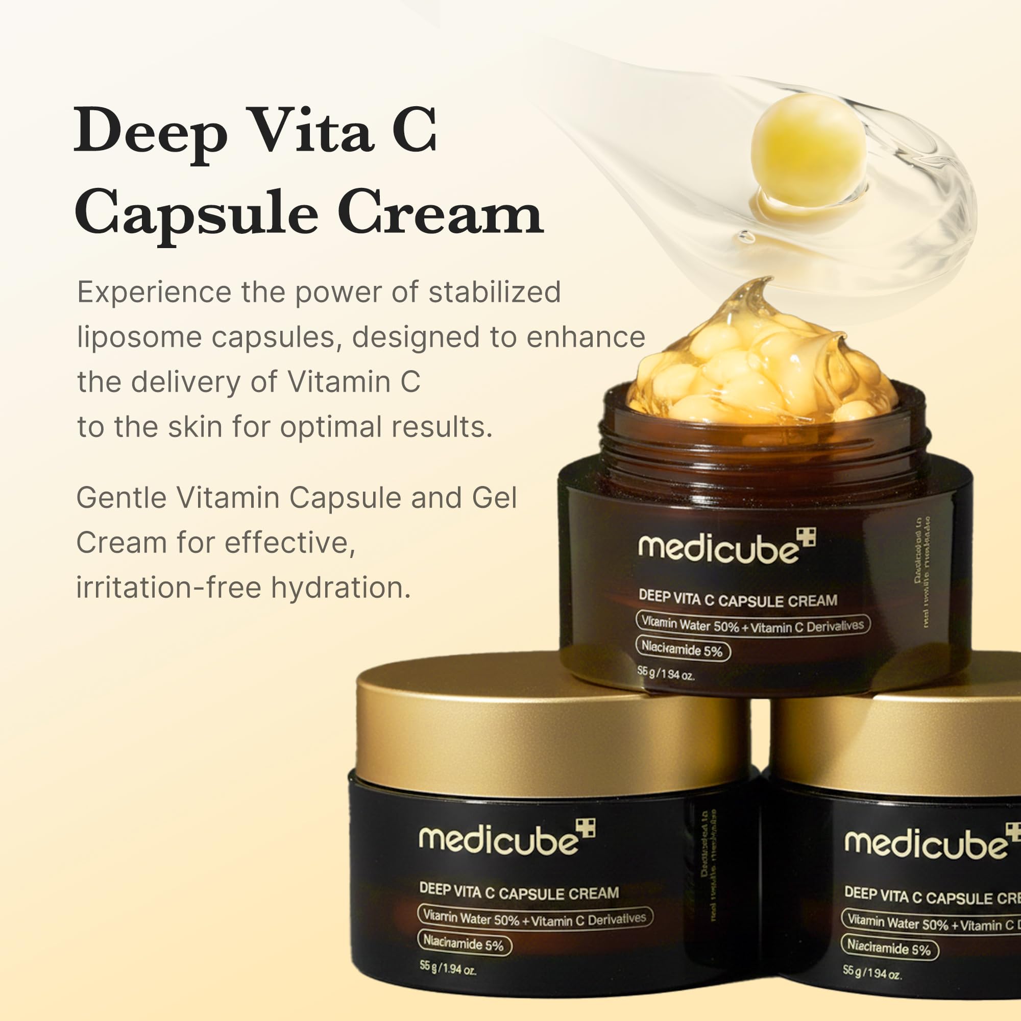 medicube Deep Vitamin C Golden Capsule Face Moisturizer - Liposome Capsules For Wrinkles, Skin Radiance - Transparent Gel for Glow Hydration - Korean Skin Care 1.94 oz