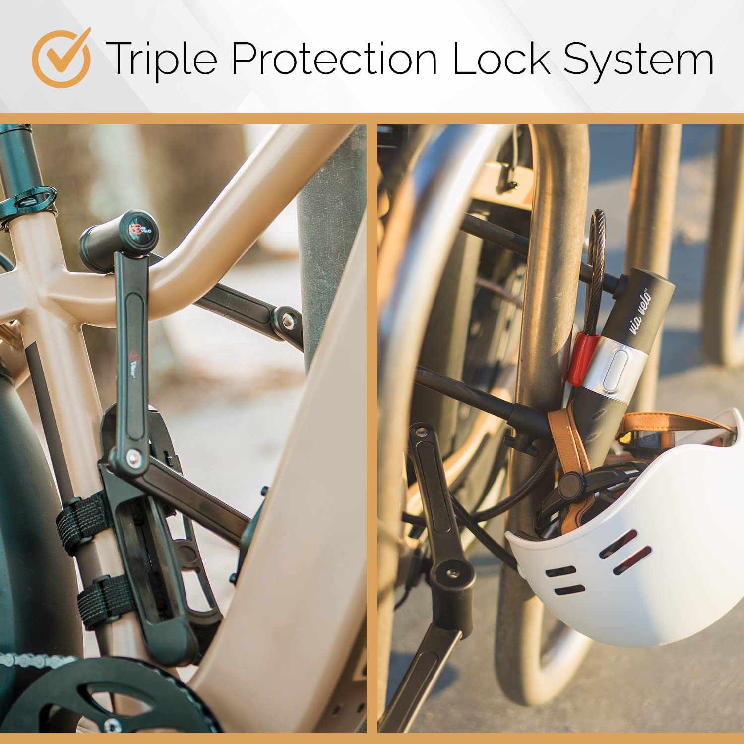 Via Velo 2 Electric Bike Bike Lock Set | Same Key System 4 Keyed Alike keys, Heavy-Duty Hard Steel | 33.5" Folding Lock | 11" Bicycle ULock | 6' Cable | for Electric Bike Fat Tire Scooter Folding Bike