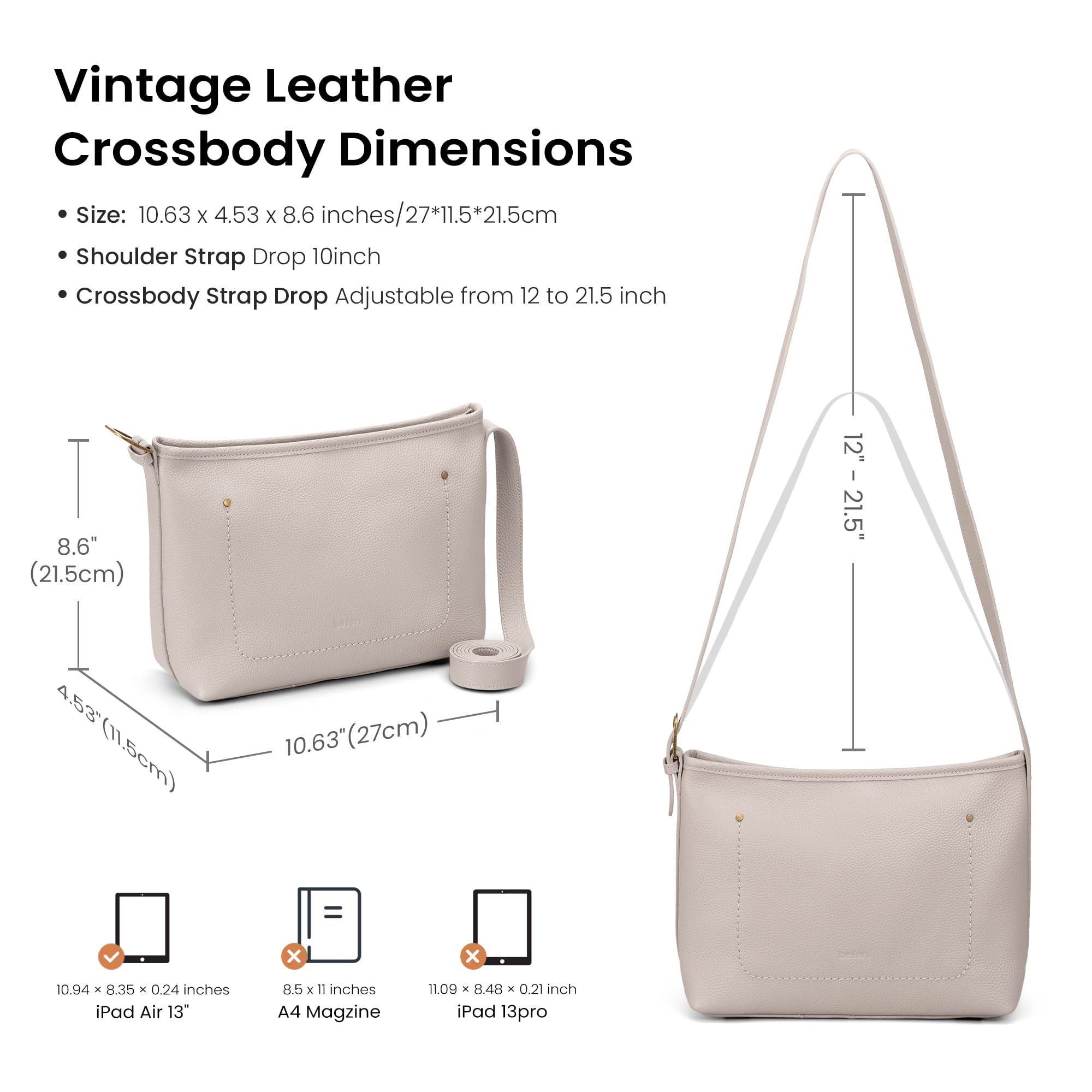 befen Genuine Leather Purse for Women Medium Size RFID Crossbody Bags for Women Travel Soft Real Leather Hobo Bags with 7 Card Slots Designer Shoulder Handbag with Adjustable Strap for Everyday, Gray