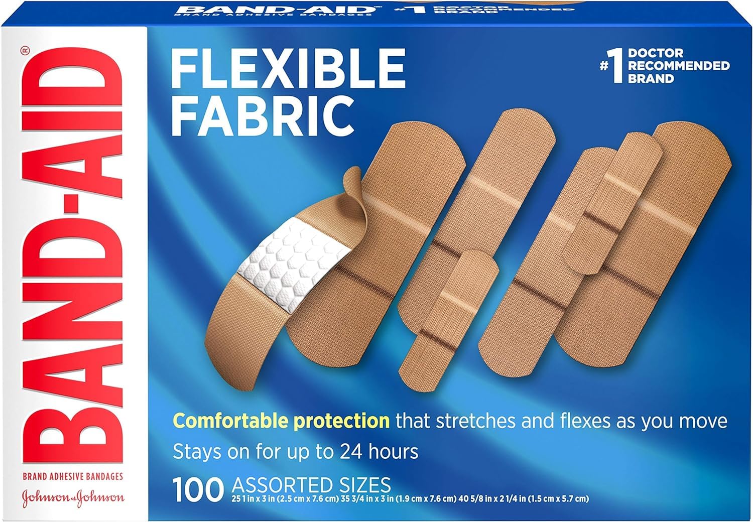 Band-Aid Brand Flexible Fabric Adhesive Bandages for Comfortable Flexible Protection & Wound Care of Minor Cuts, Scrapes, Wounds, Assorted Sizes, Twin Pack