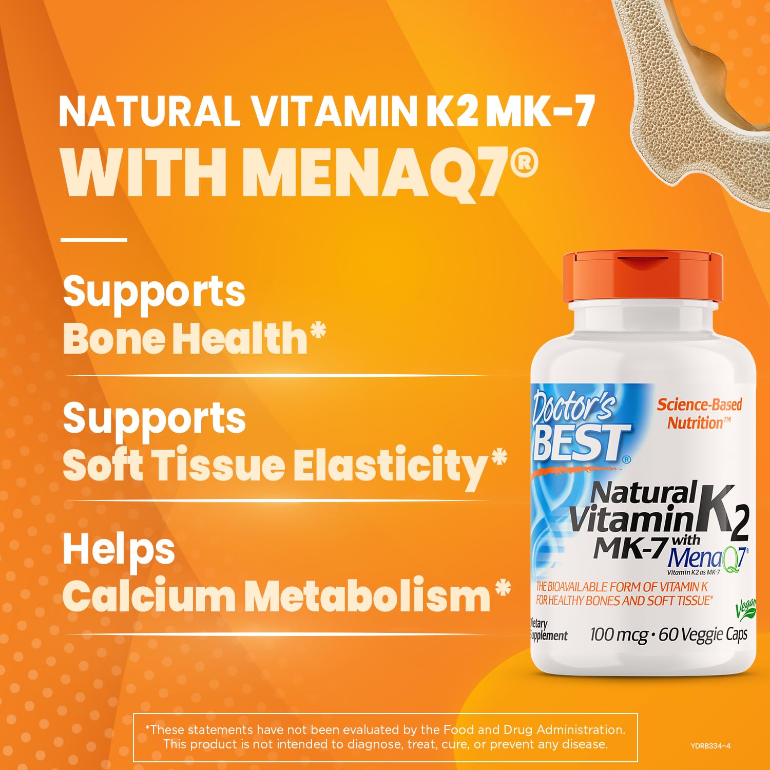 Doctor's Best Natural Vitamin K2 Mk-7 with MenaQ7, 100mcg Vitamin K2 Supplement Supports Bone Health, Non-GMO, 60 Veggie Capsules