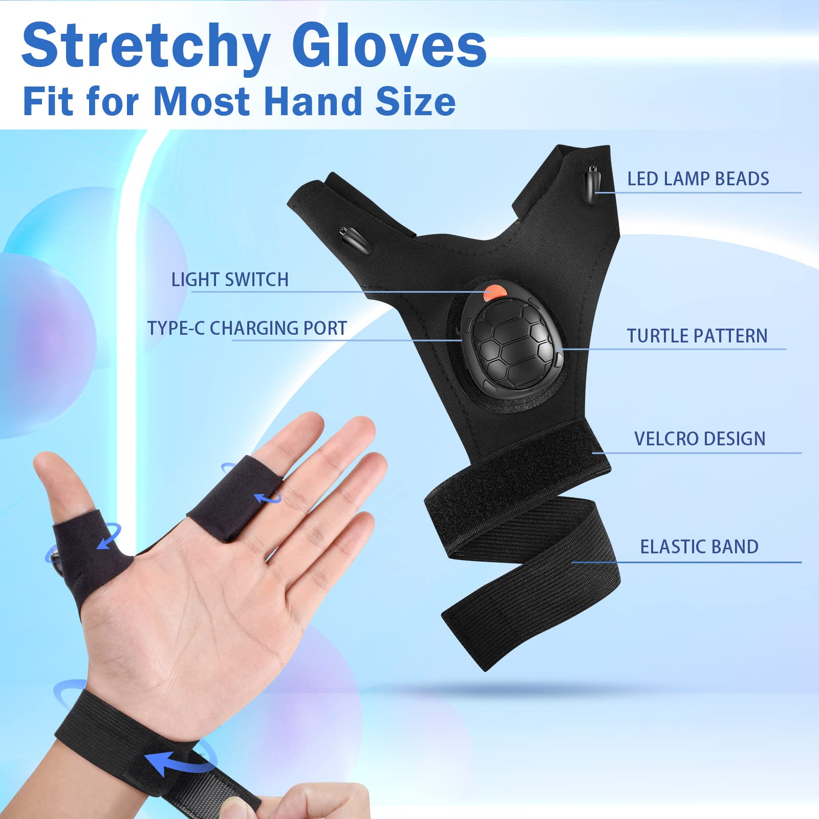 MEIXIXI LED Flashlight Gloves 2 Pairs, Christmas Stocking Stuffers for Men Adult, Rechargeable Finger Light Ideas Gifts for Men Dad Husband Boyfriend Him Cool Stuff Unique Gadgets Tool