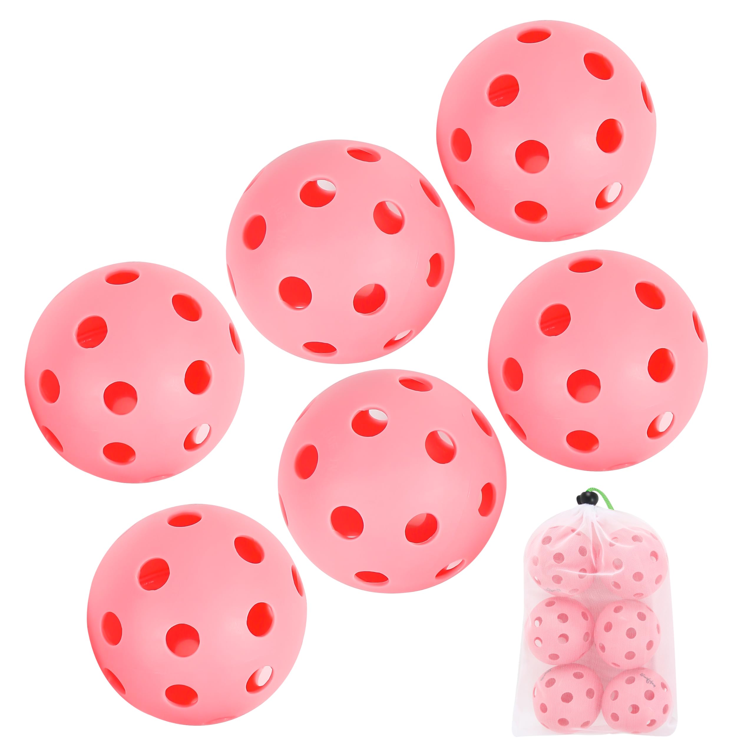 Eliwdshen 26 Holes Pickleballs 6 Pack Set Indoor for Pickle-Ball Game, Pickleball Equipment for Pickle Ball Lovers, Men, Women with Bag(Pink)