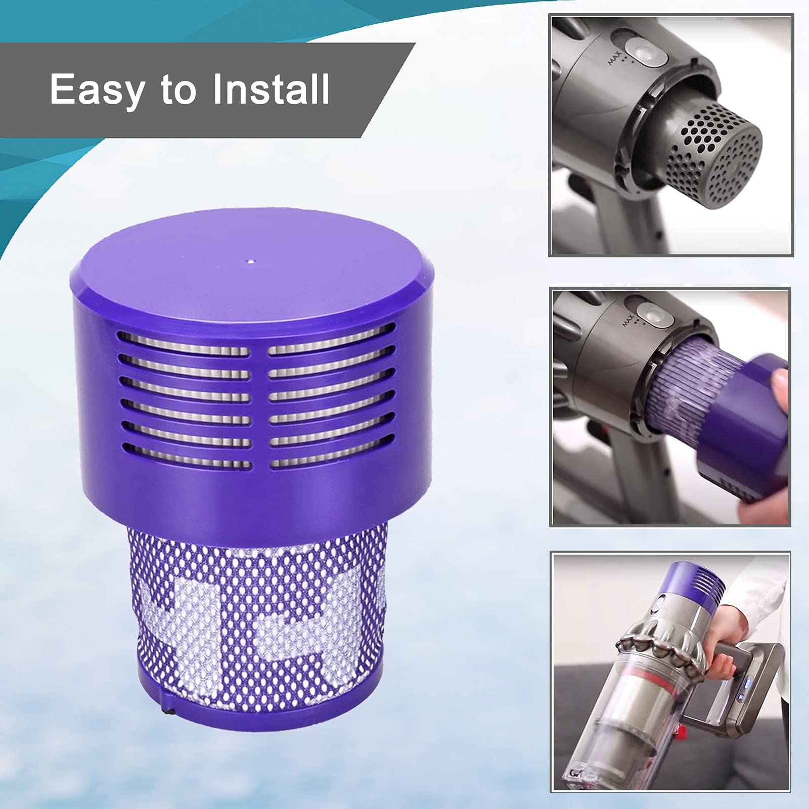 3 Pack V10 Filters Replacement Parts Compatible with Dyson V10 Cyclone Series, Cyclone V10 Absolute, Cyclone V10 Animal, V10 Total Clean, SV12, Replace Part No. 969082-01
