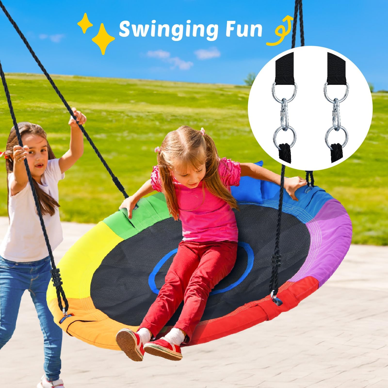 Trekassy 700lbs 40“ Saucer Tree Swing for Kids Adults Outdoor 900D Oxford Waterproof with Pillow, Swivel, 2pcs Tree Hanging Straps