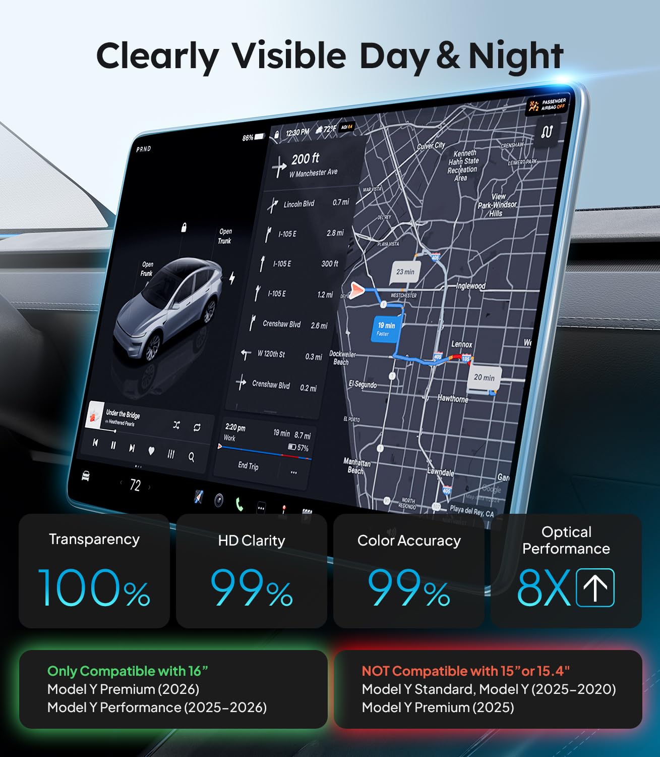 Wigoo 2026 Tesla Model Y Juniper (Premium & Performance) Screen Protector Matte [No Glare & Fingerprint] Tesla Model Y Juniper 2026 Accessories, 16" Tempered Glass Protector with Alignment Kit