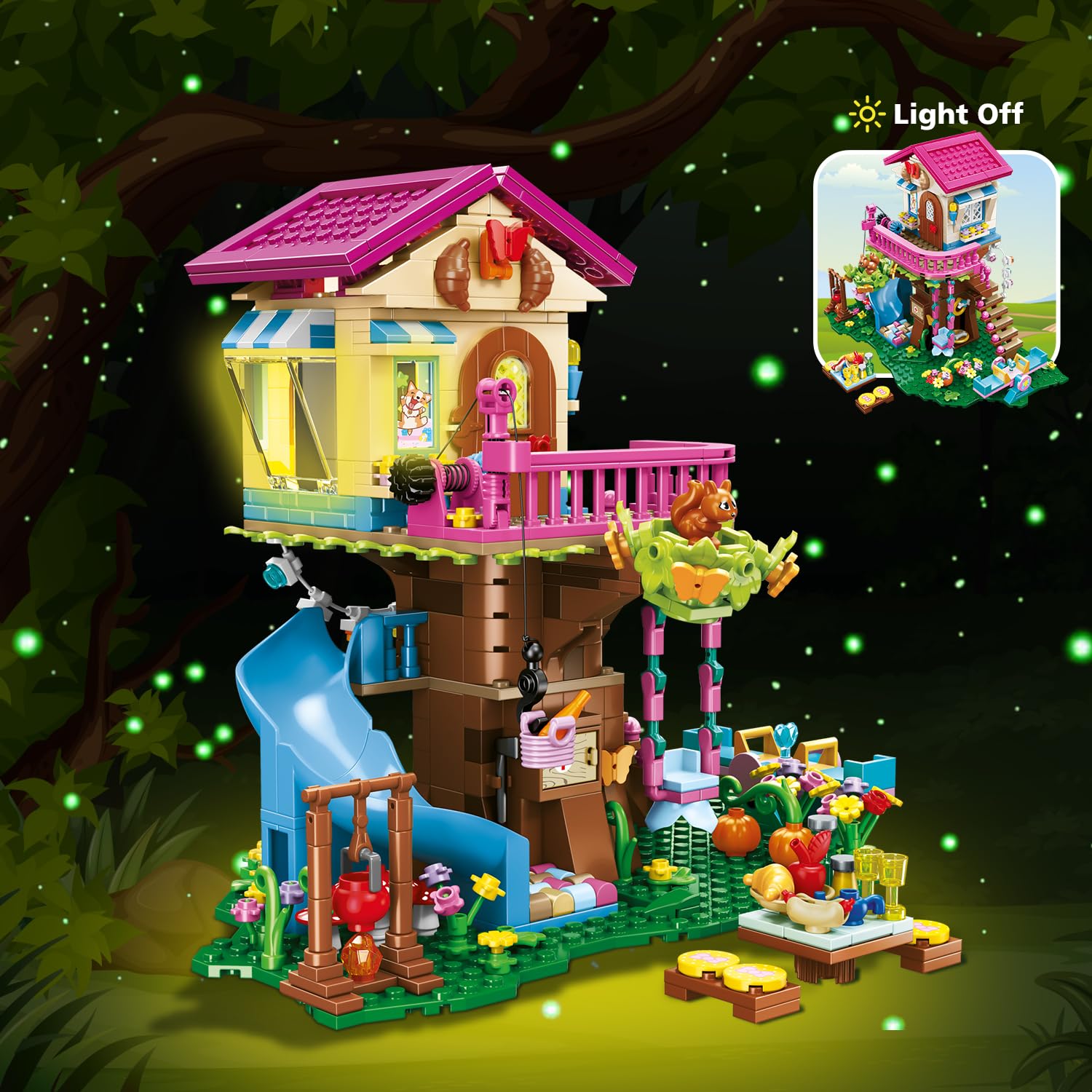 HOGOKIDS Tree House Building Set with LED Light - 622pcs Treehouse Building Blocks Toys, Forest Up House Building Kit with Slide, Birthday Gifts for Kids Girls Boys Age 6 7 8 9 10 11 12+