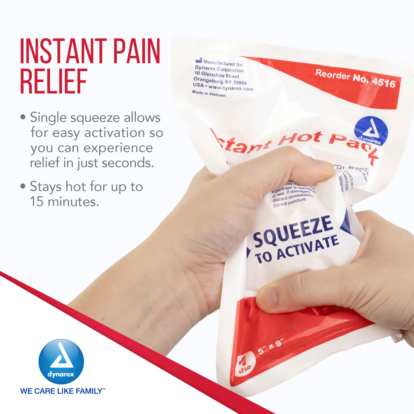 Dynarex Instant Hot Packs, Single-Use Heat Packs for Immediate Relief, Easy Activation, Instant Heat Therapy for Muscle Cramps, Stiff Joints and Other Injuries, 5"x 9", 1 Case of 24 Hot Packs
