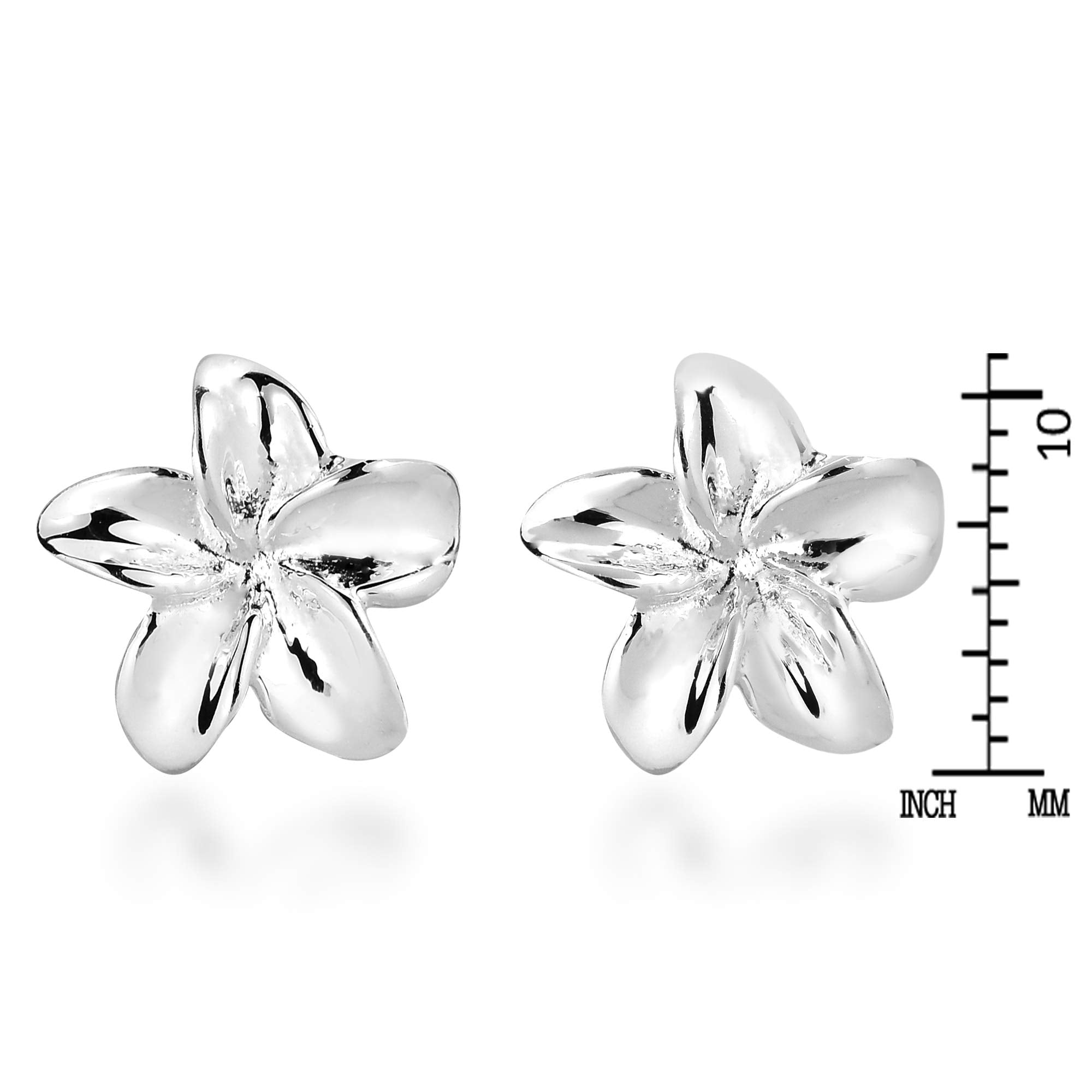 AeraVida Petite Hawaiian Plumeria Flower Sterling Silver Post Earrings | Elegant Sterling Silver Stud Earring for women | Flower Stud Earrings | Trendy Style Stud Earrings | Ornament