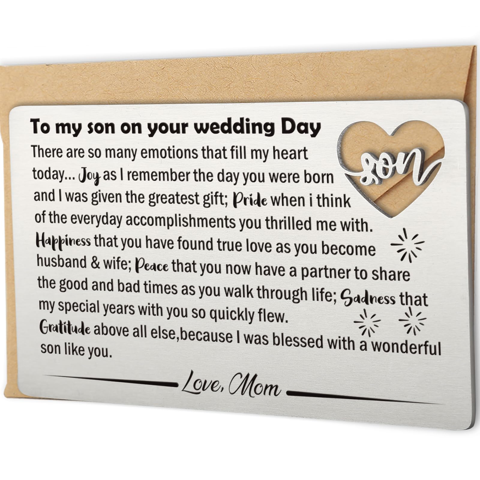 YODOCAMP Son Wedding Gifts from Mom, Engraved Wallet Card Insert for Son on His Wedding Day, Groom On Wedding Day Card Gift Ideas, Son Wallet Card from Mother