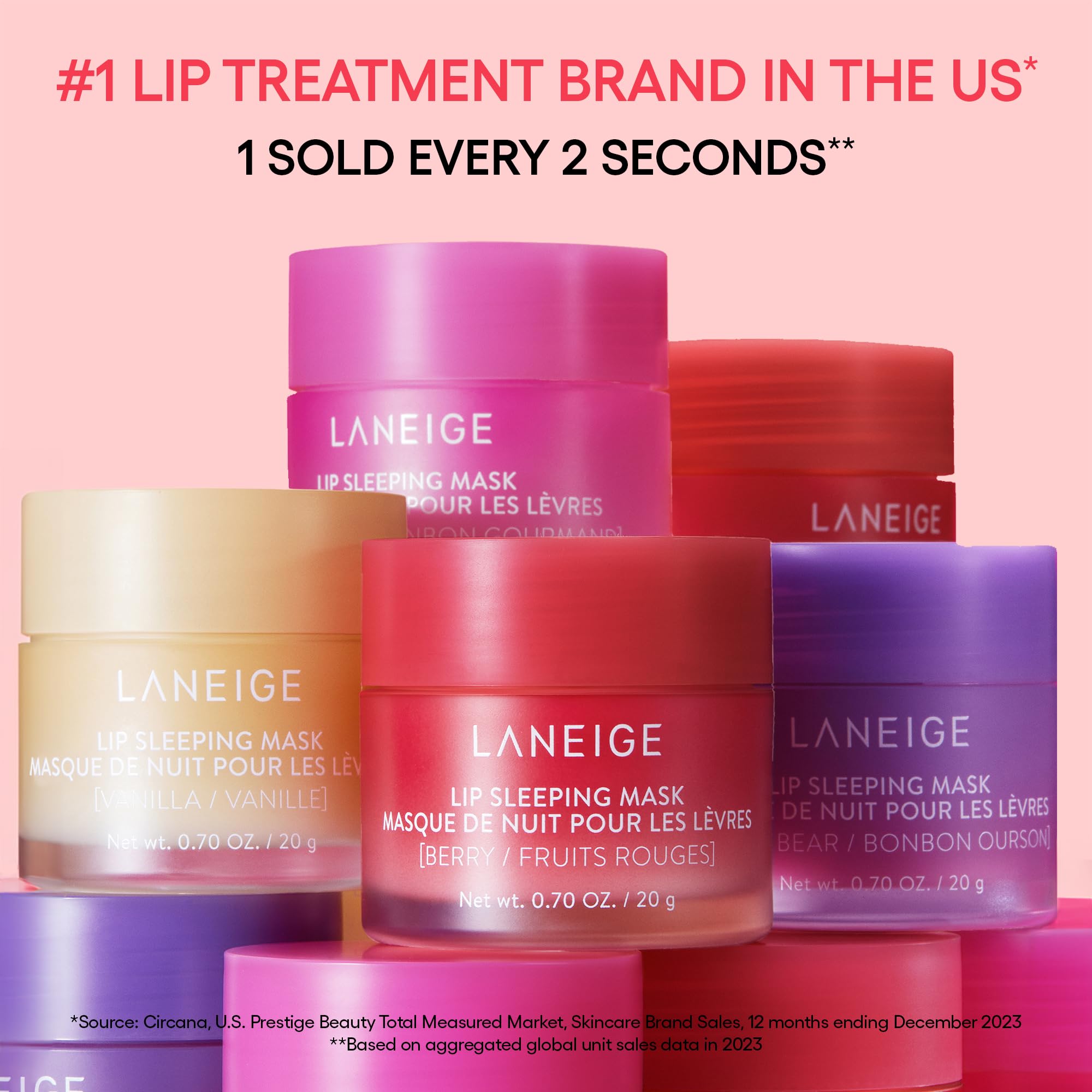 LANEIGE Dreamy Lip Kit: Lip Sleeping Mask Berry, Sweet Candy, Mango, and Peach Iced Tea, Nourish, Hydrate, Vitamin C, Shea Butter, Coconut Oil