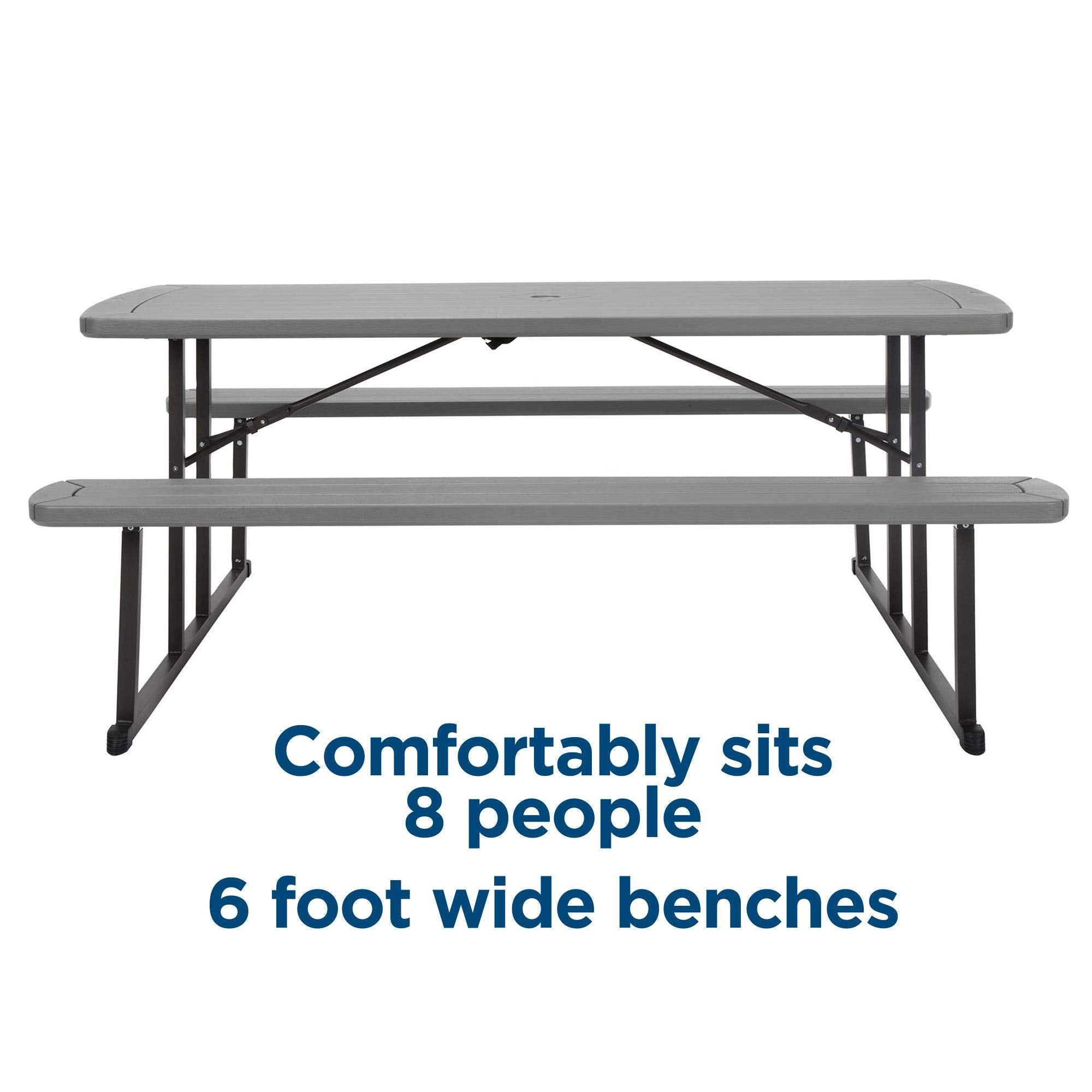 COSCO Outdoor Living 6 ft. Folding Picnic Table, Dark Gray Wood Grain Resin with Gray Steel Legs