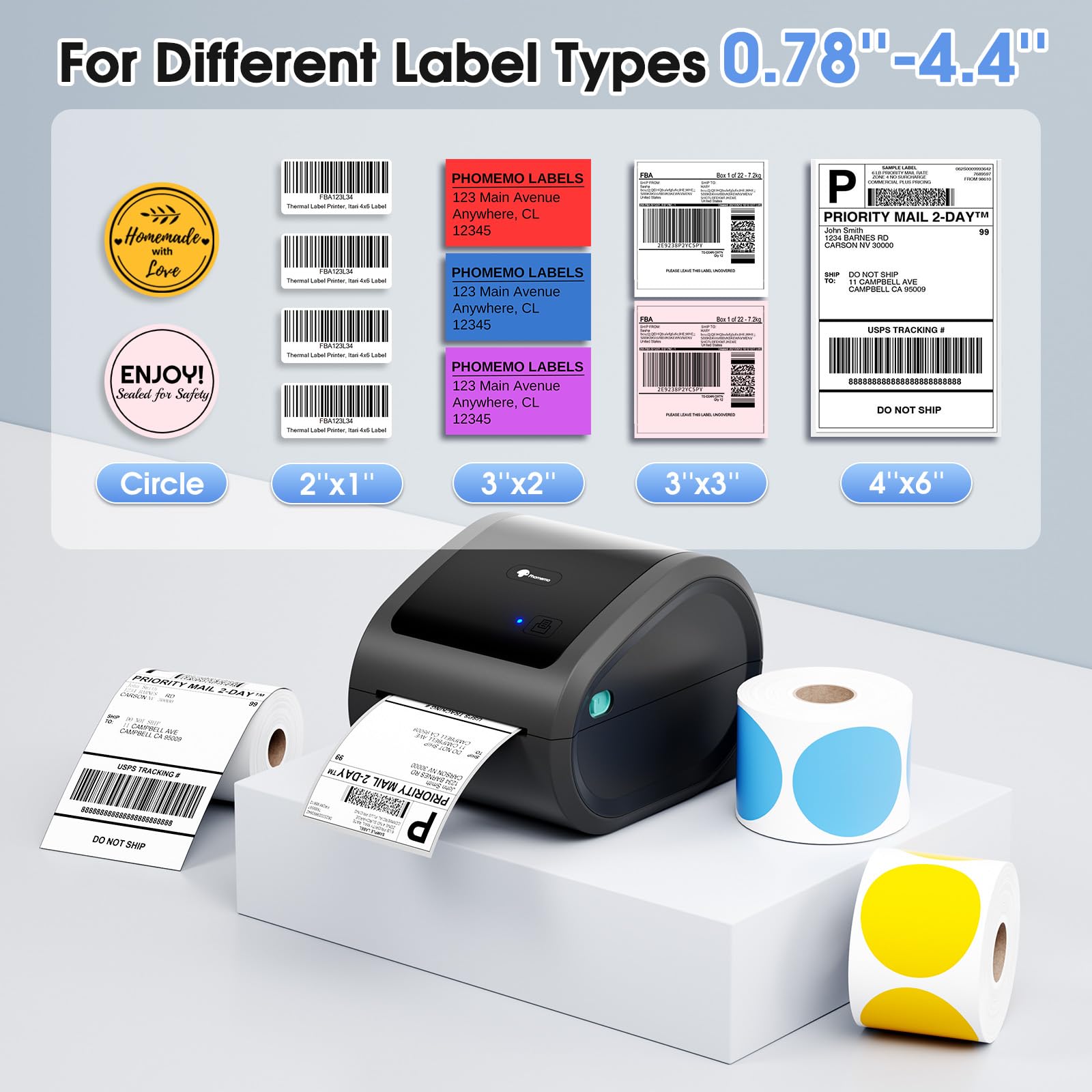 Phomemo Bluetooth Shipping Label Printer- D520BT Thermal Printer 4x6 Label Printer for Small Business, Shipping Packages, Barcode, Compatible with Phone and PC