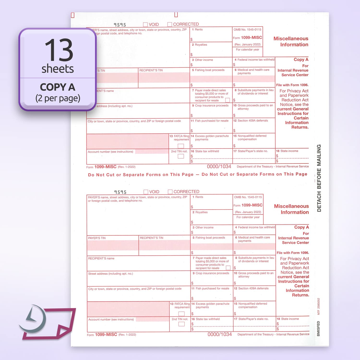 NextDayLabels 1099 MISC Forms for 2024, 4-Part Tax Forms, Vendor Kit of 25 Laser Forms and 25 Self-Seal Envelopes, Forms Designed for QuickBooks and Other Accounting Software